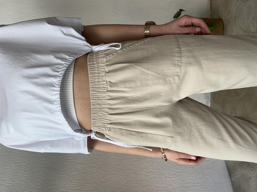 Gabardin Paça Lastikli Pantolon - Bej