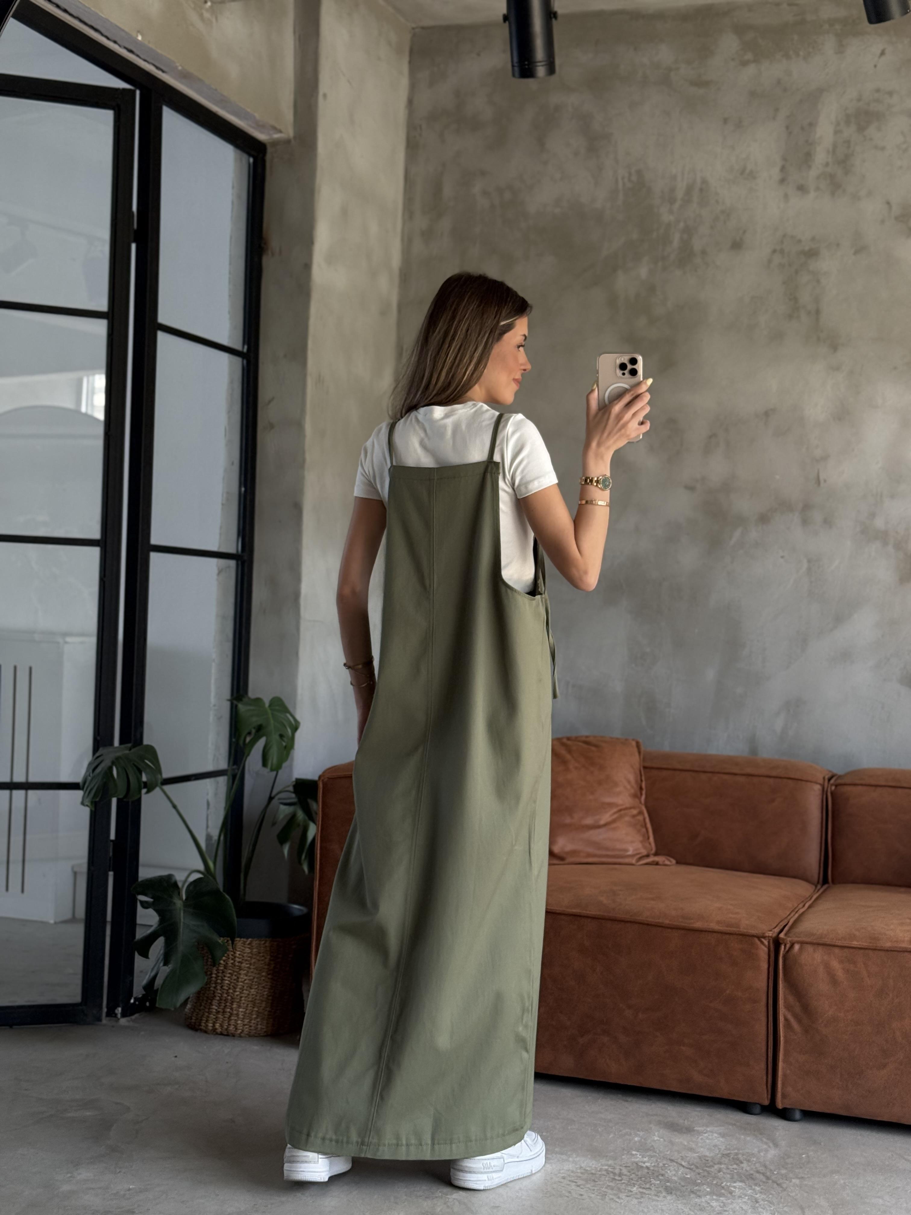 Gabardin Salopet Elbise - Yeşil