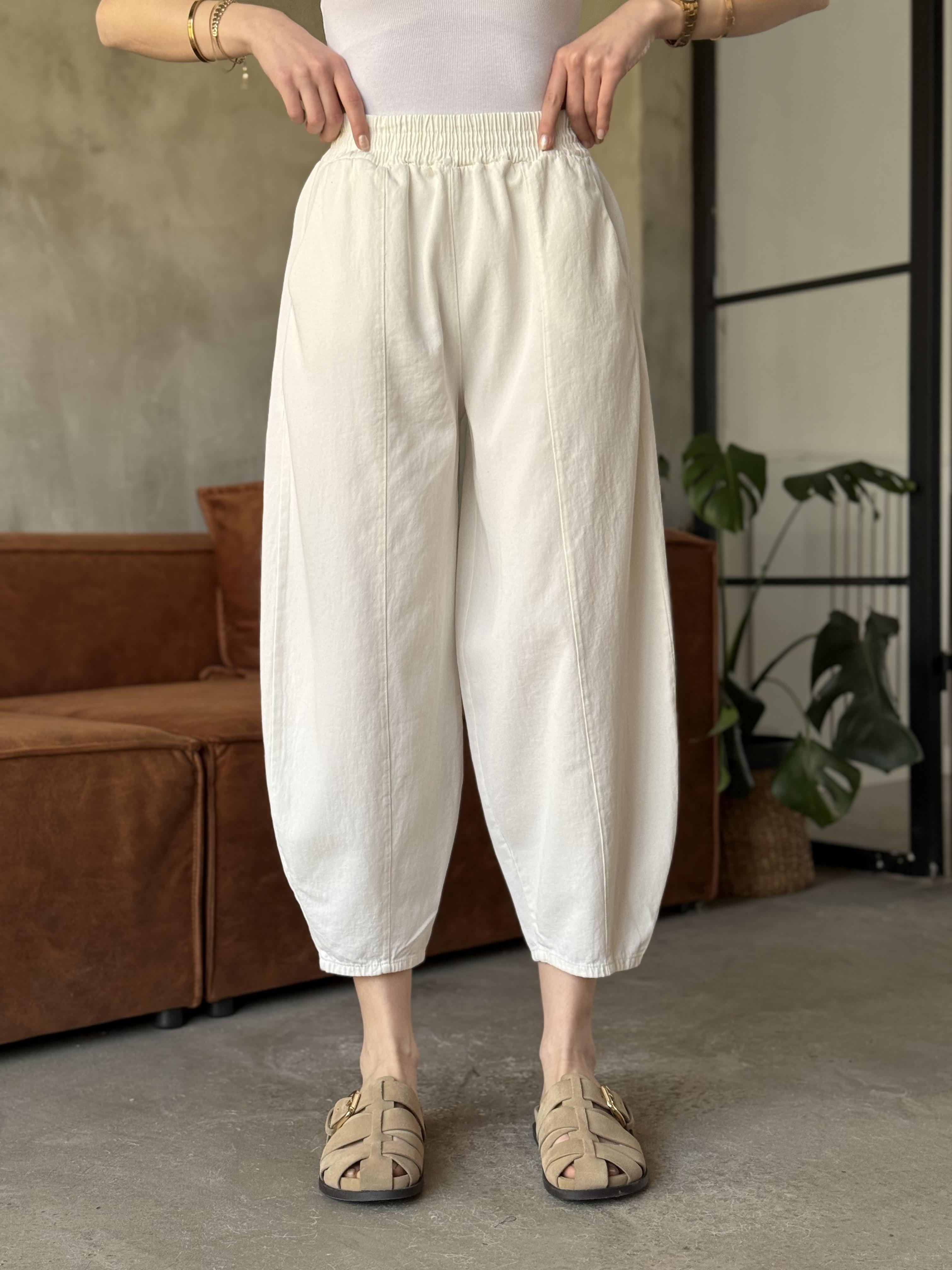 Gabardin Şalvar Pantolon - Beyaz