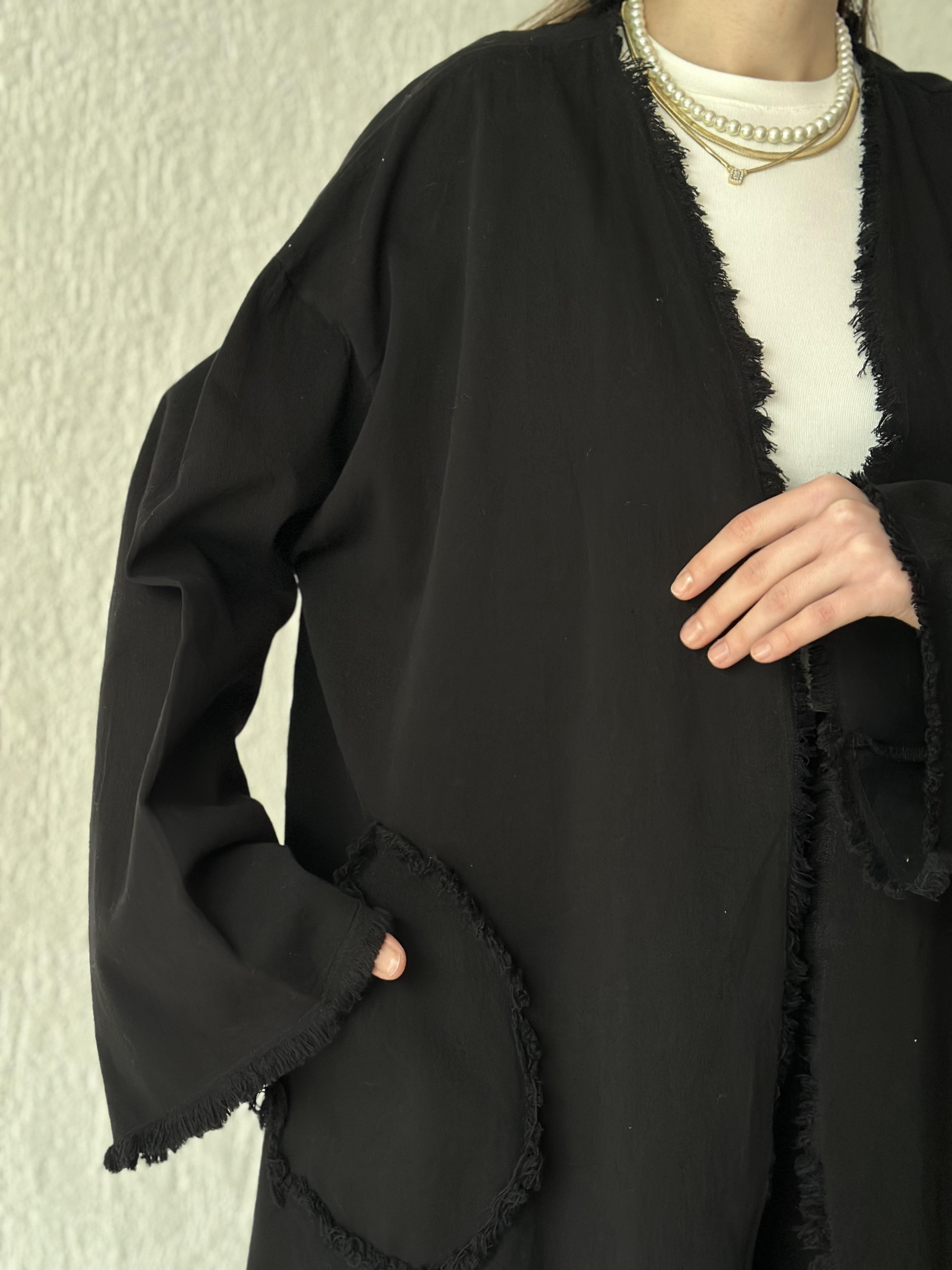 Gabardin Tasarım Kimono Pantolon Takım Siyah