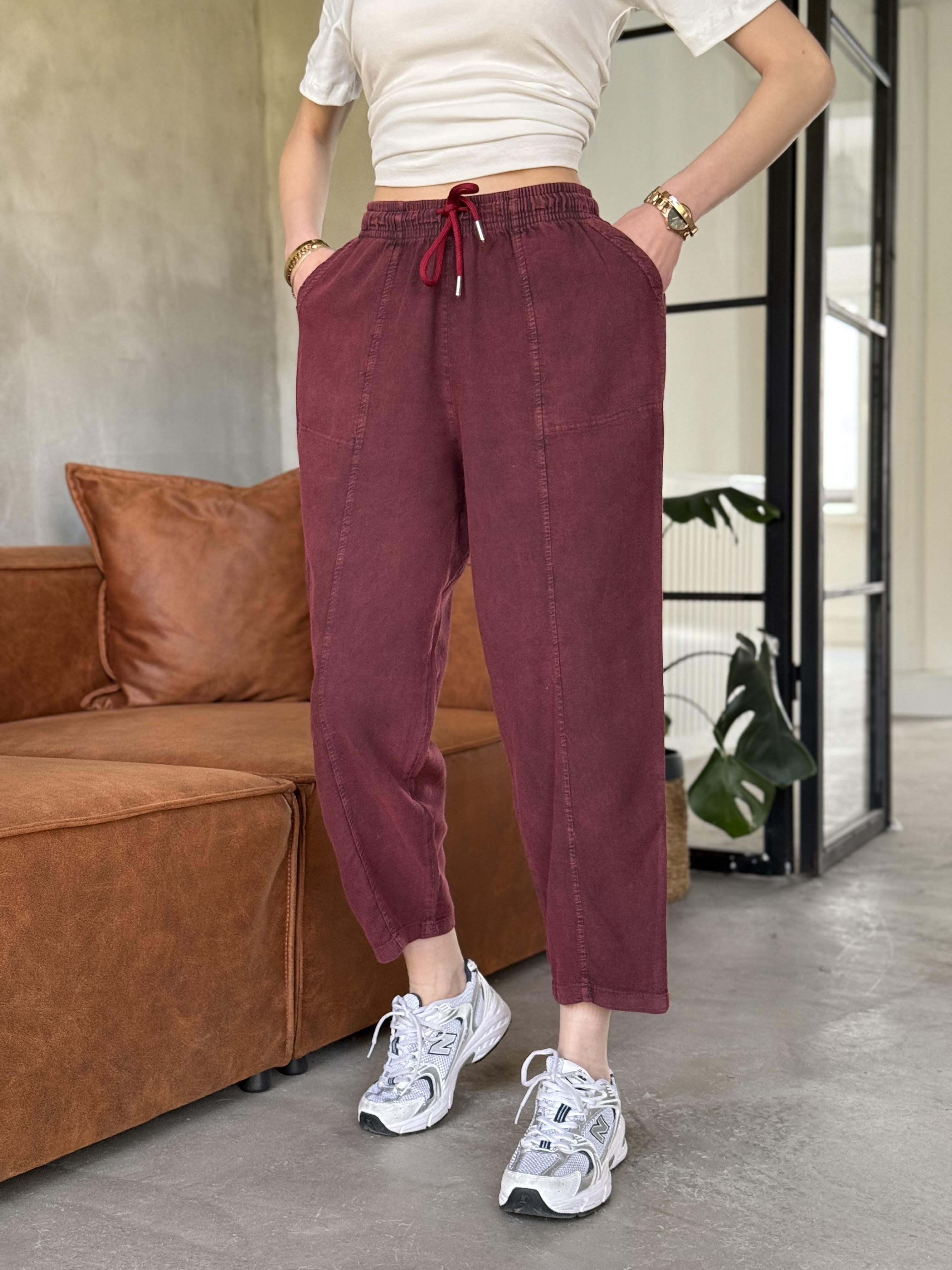 Hola Yıkamalı Havuç Pantolon - Bordo