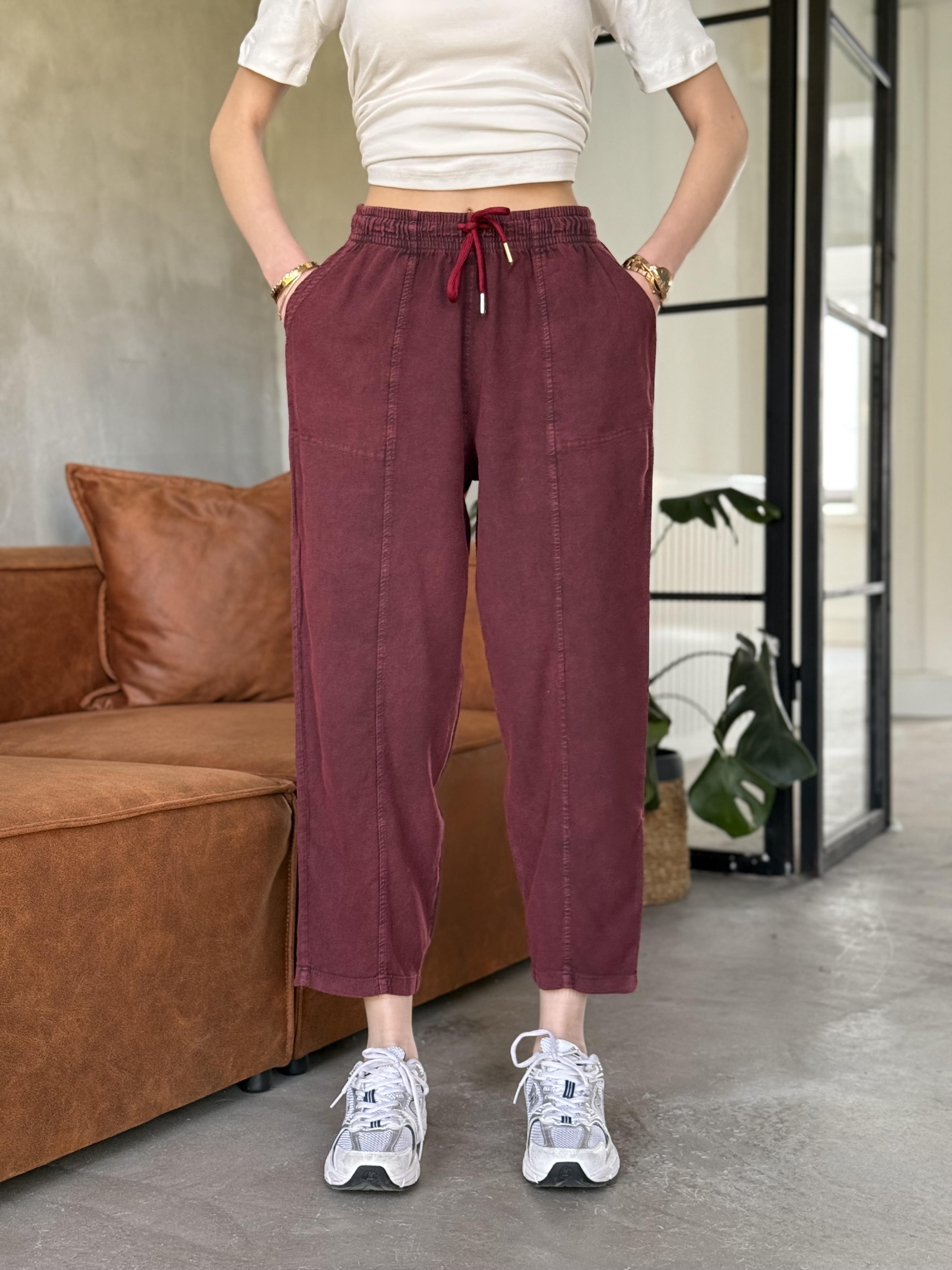 Hola Yıkamalı Havuç Pantolon - Bordo
