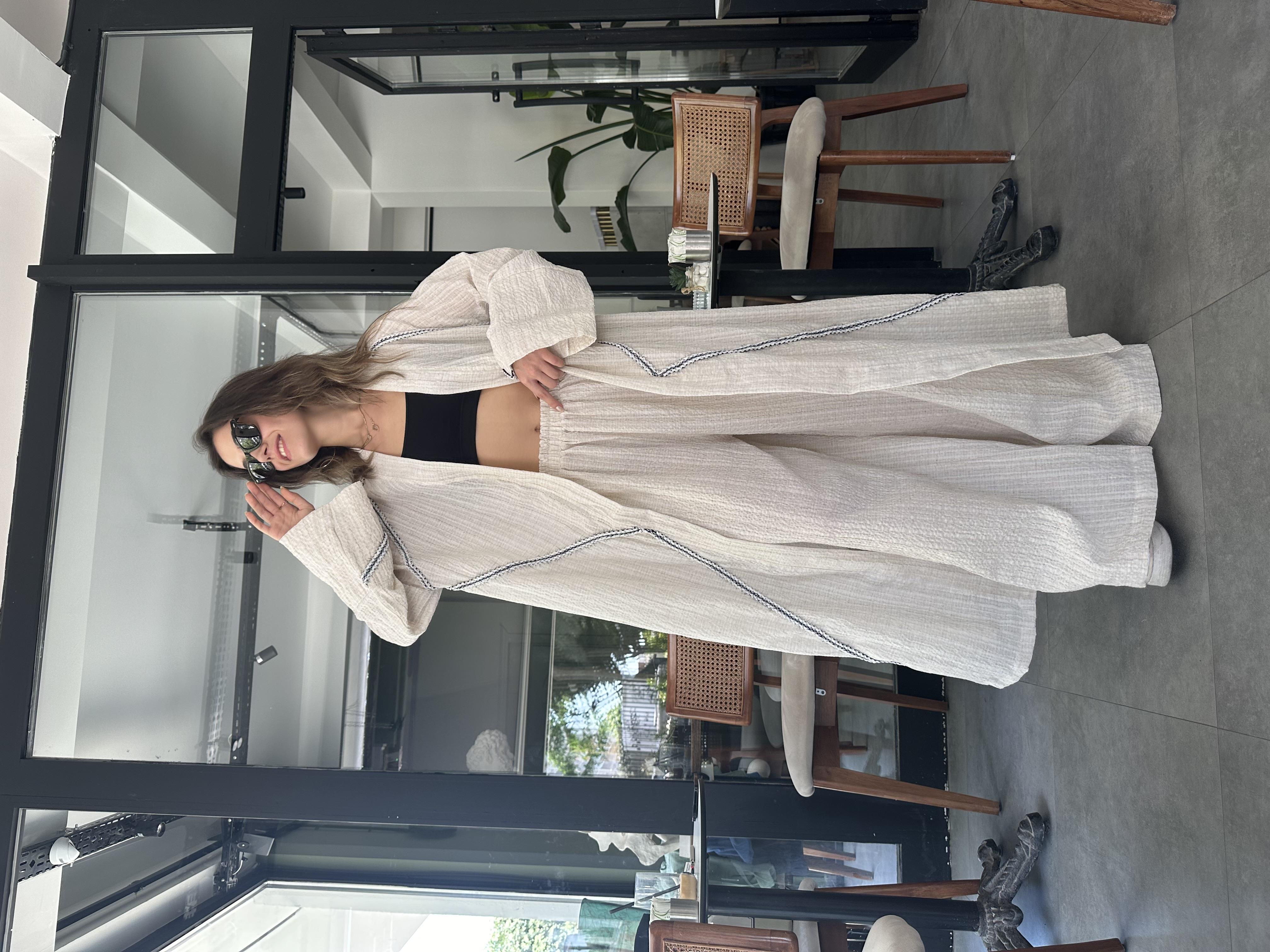 İşlemeli Maxi Kimono - Bej