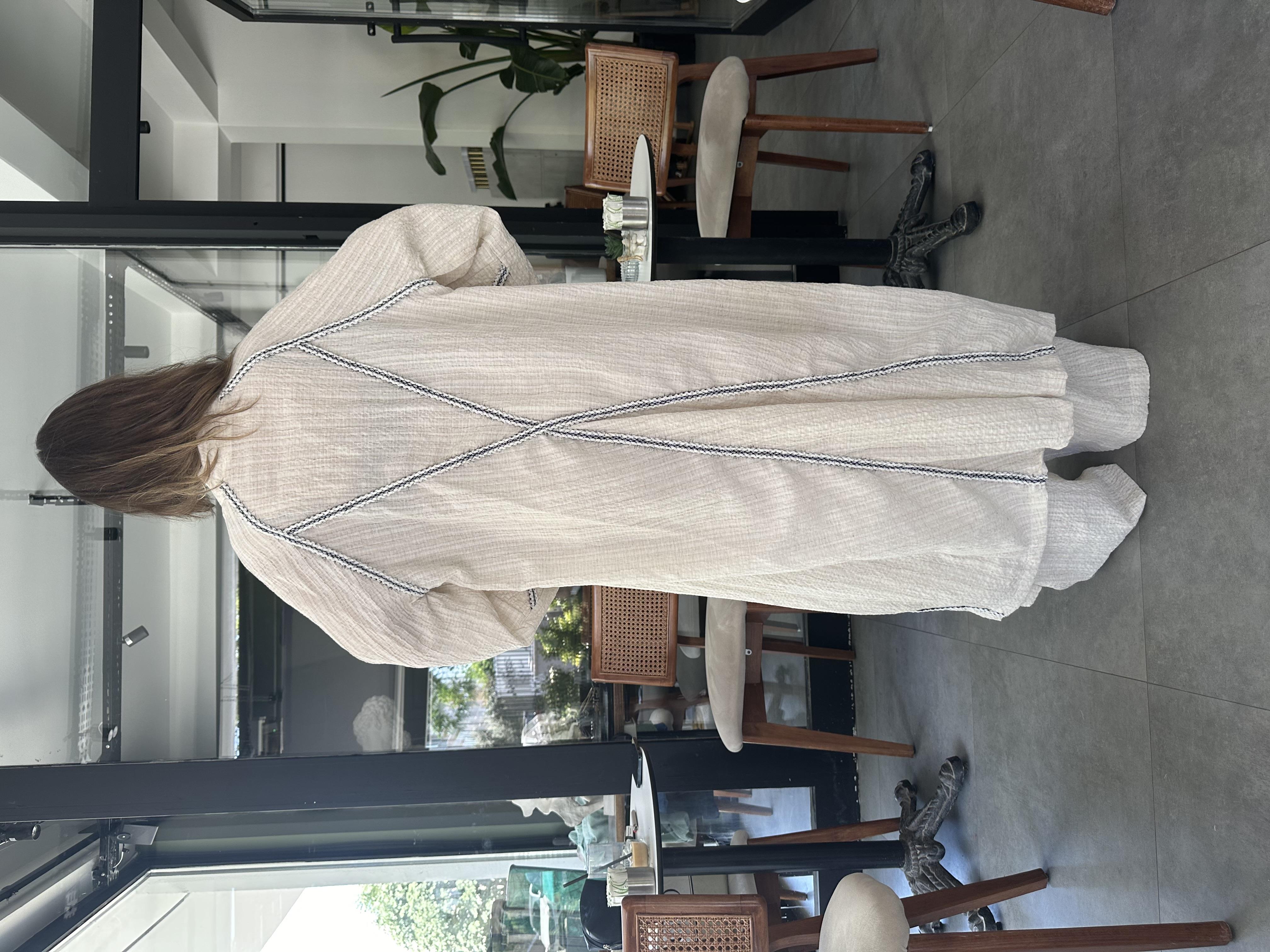 İşlemeli Maxi Kimono - Bej