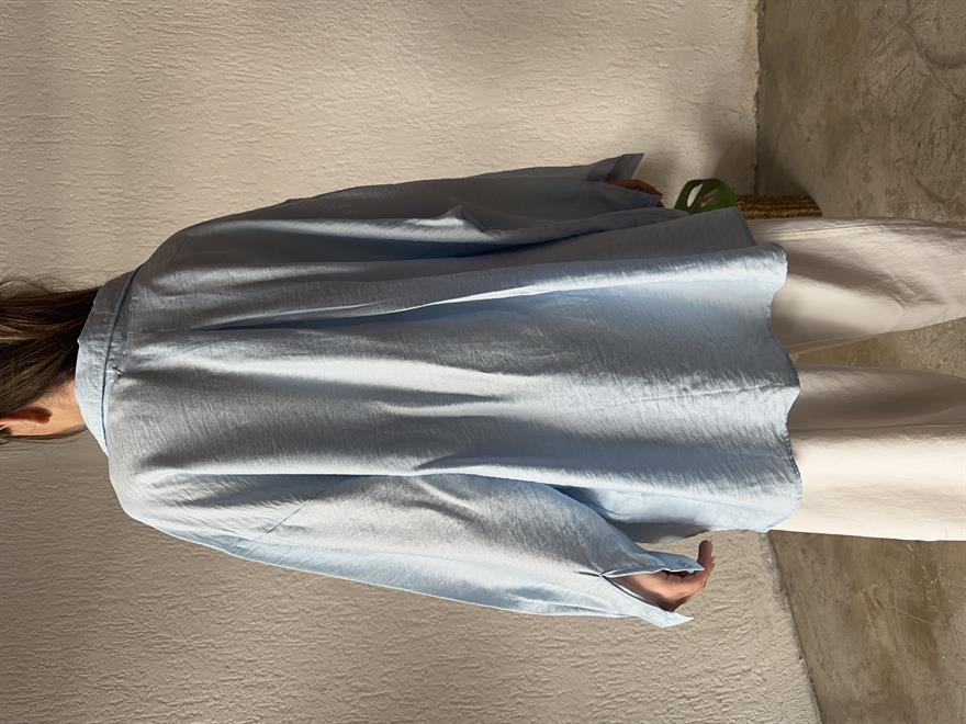 İthal Keten Oversize Gömlek - Bebe Mavi