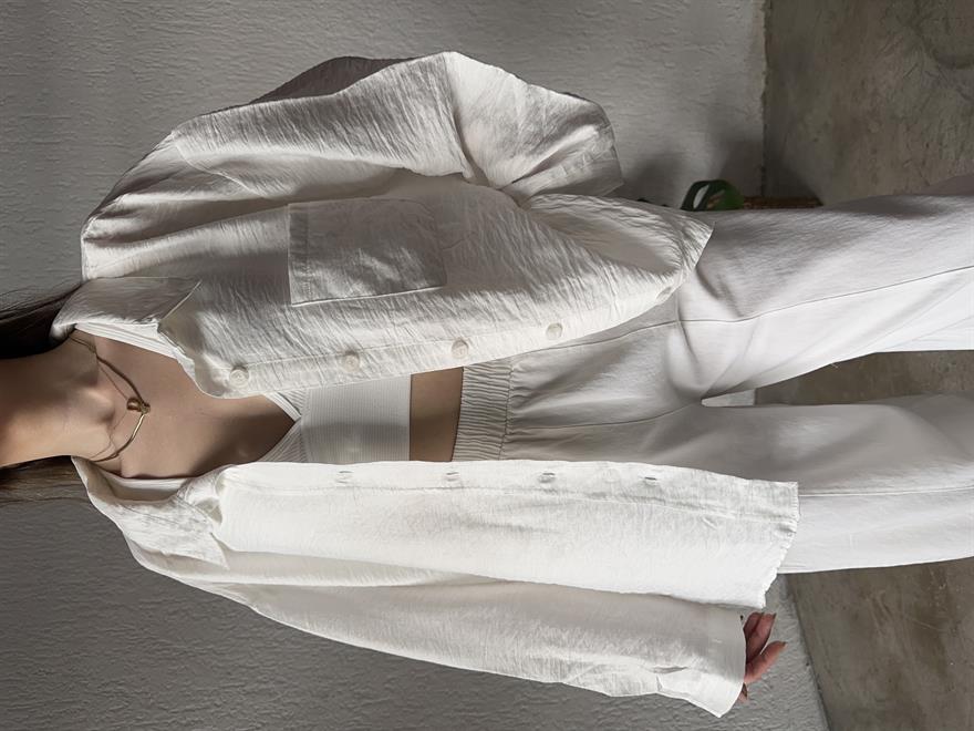 İthal Keten Oversize Gömlek - Beyaz