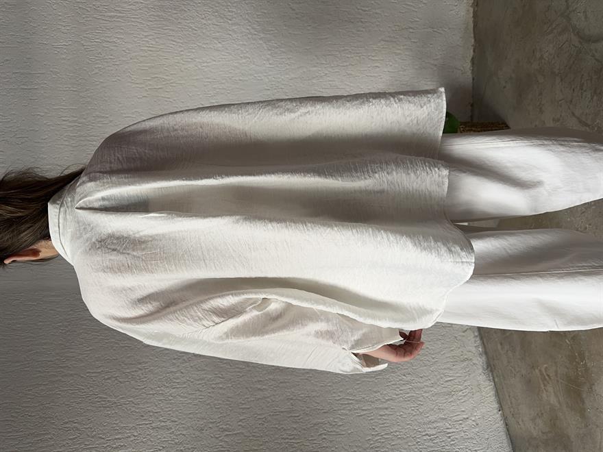 İthal Keten Oversize Gömlek - Beyaz