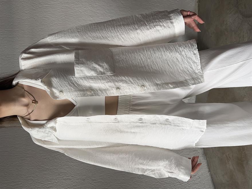 İthal Keten Oversize Gömlek - Beyaz