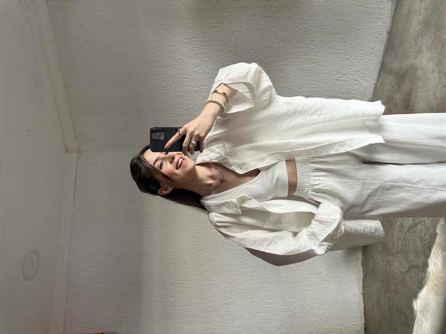 İthal Keten Oversize Gömlek - Beyaz