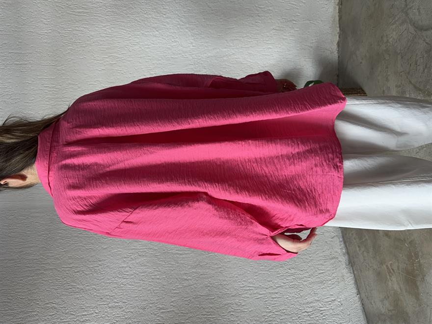 İthal Keten Oversize Gömlek - Pembe