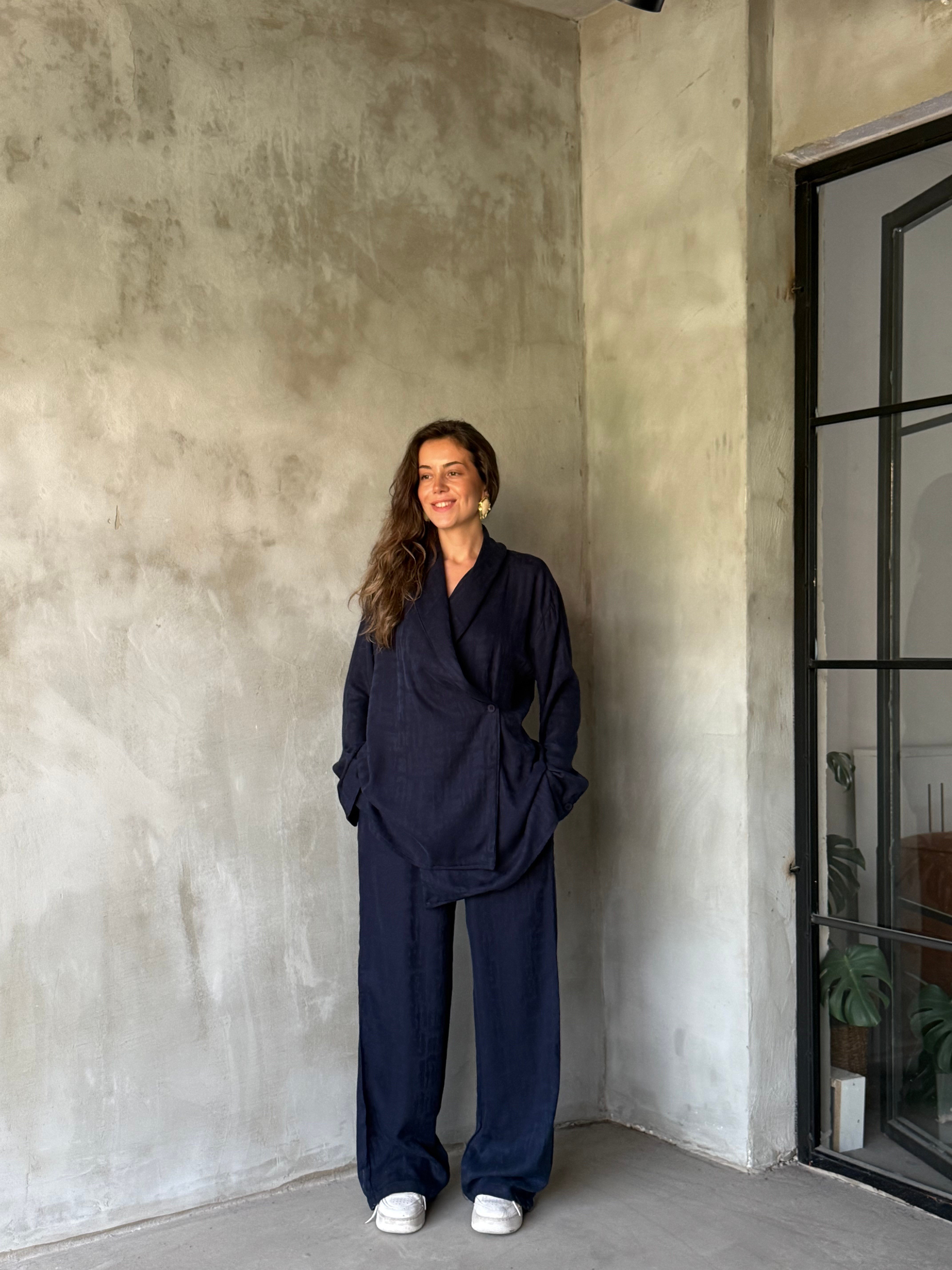 Jakarlı Kimono Takım - Lacivert