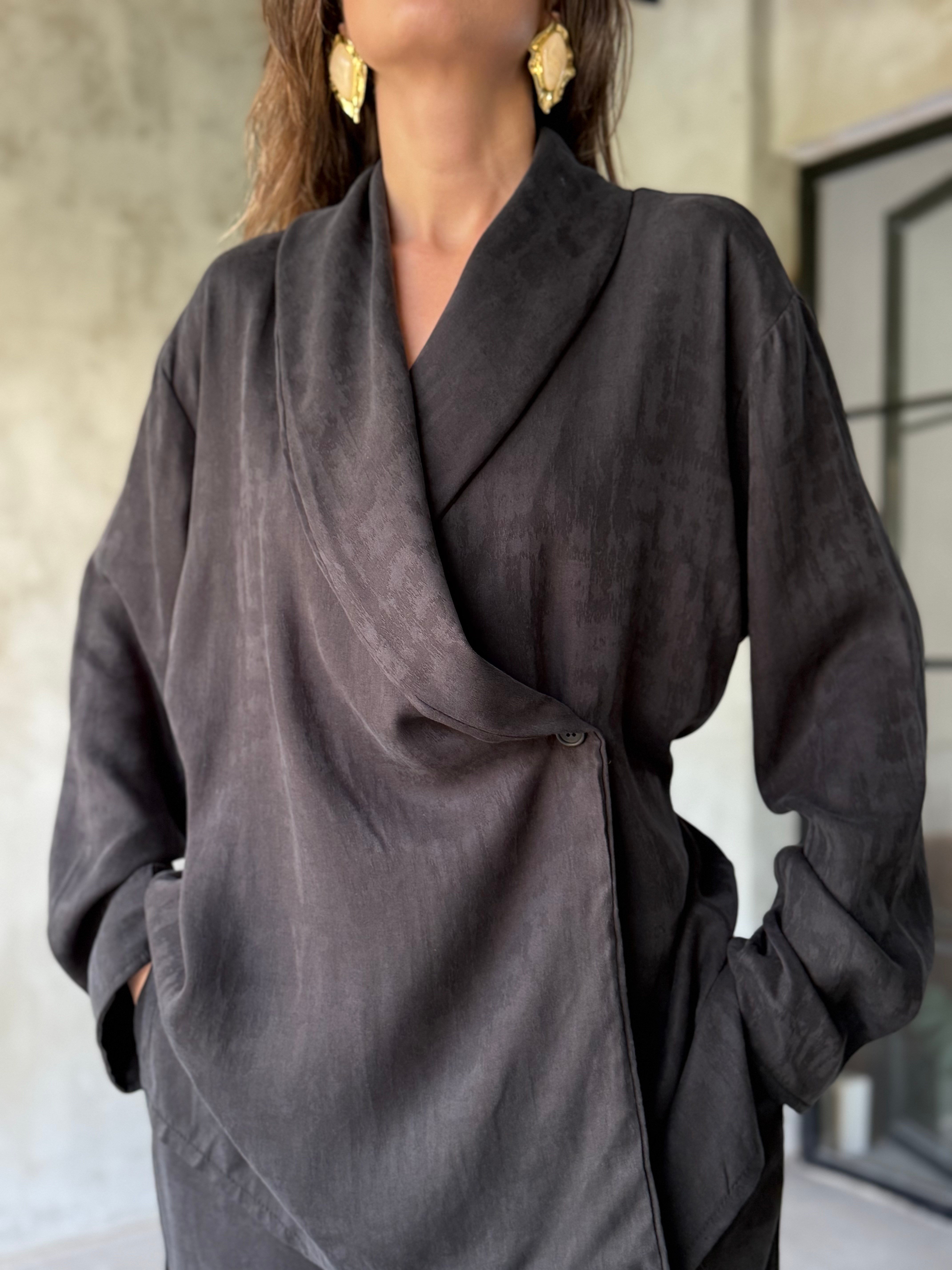 Jakarlı Kimono Takım - Siyah