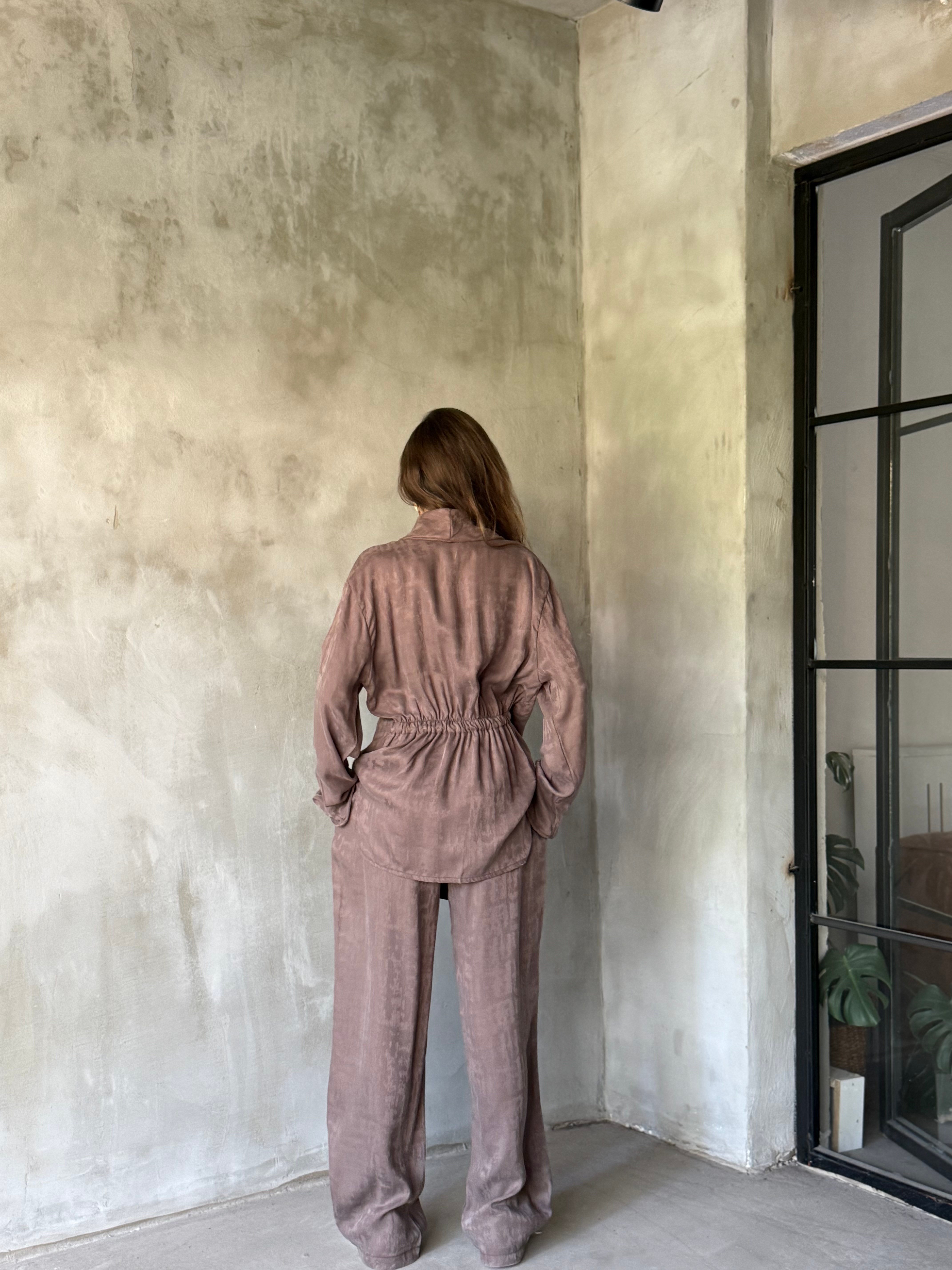 Jakarlı Kimono Takım - Vizon