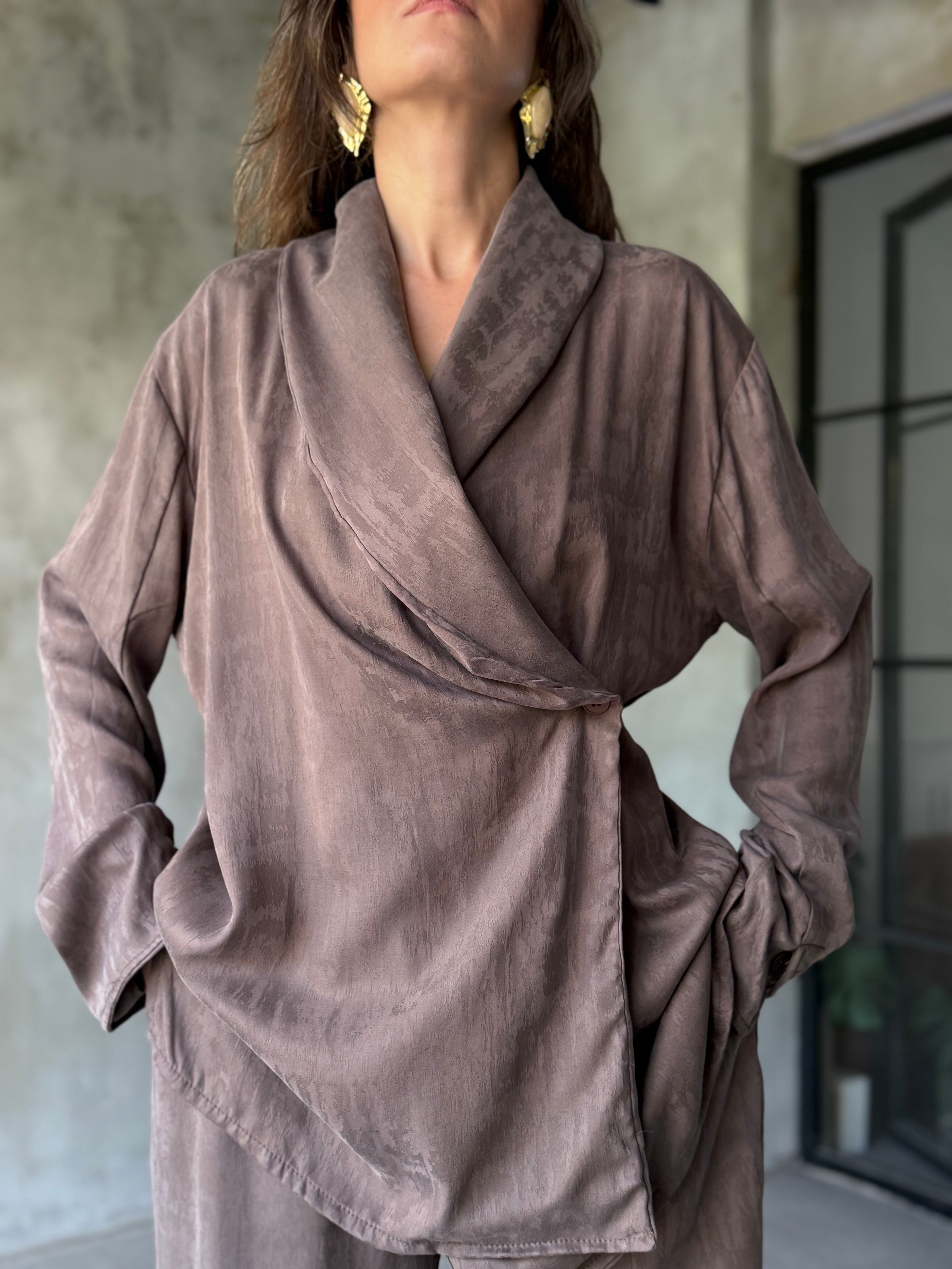 Jakarlı Kimono Takım - Vizon
