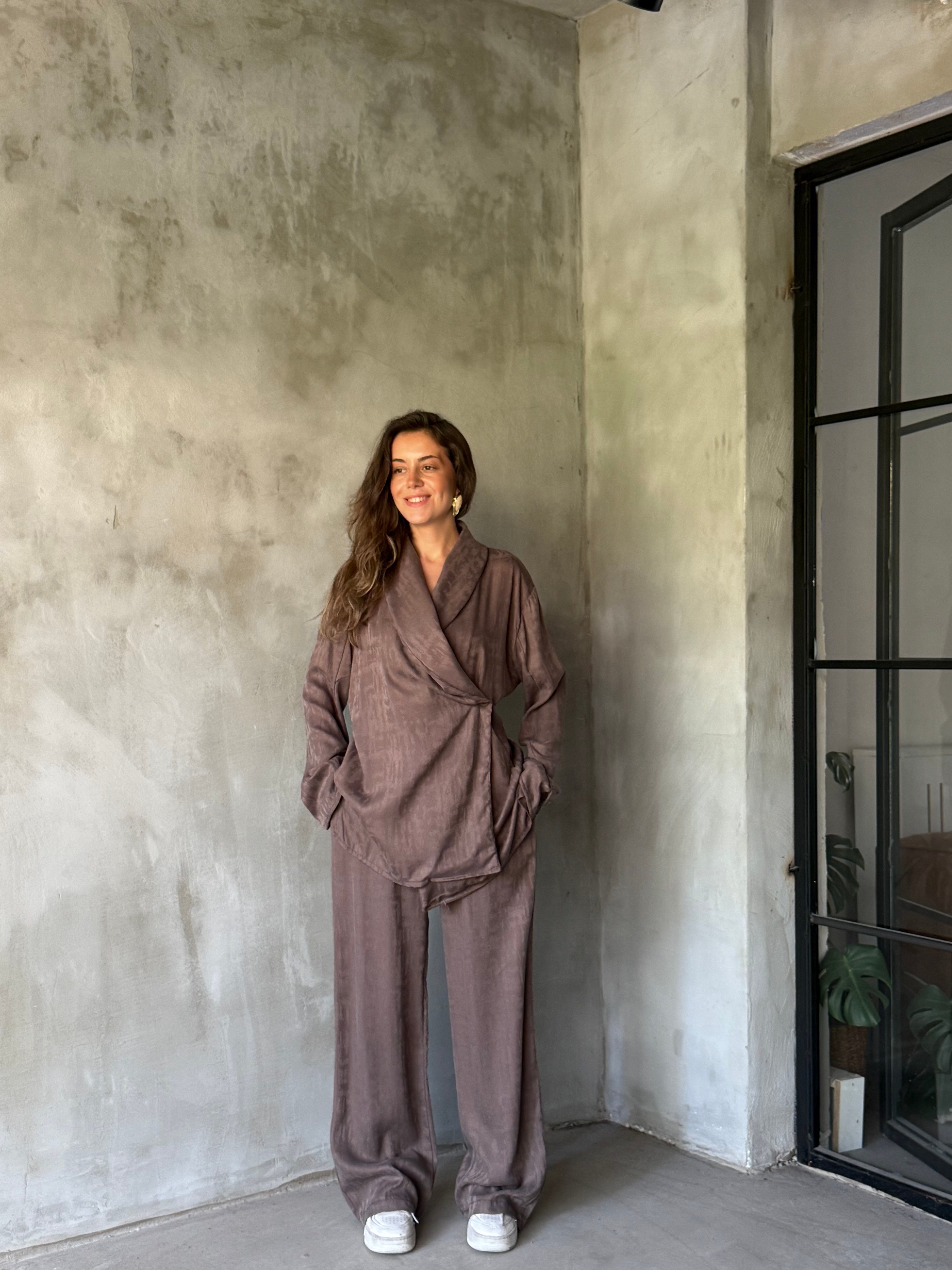 Jakarlı Kimono Takım - Vizon
