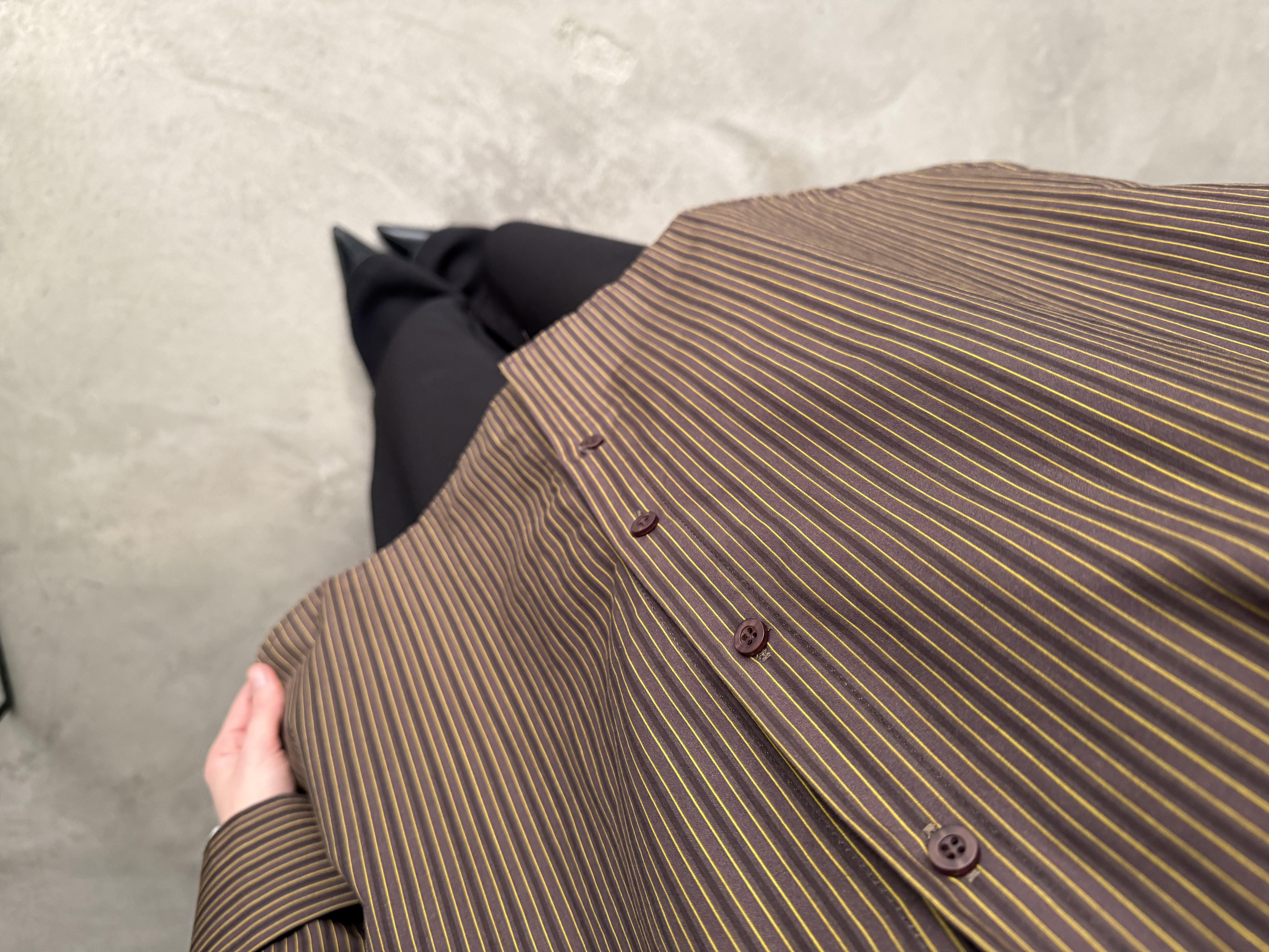 Kahve Sarı Çizgili Oversize Gömlek