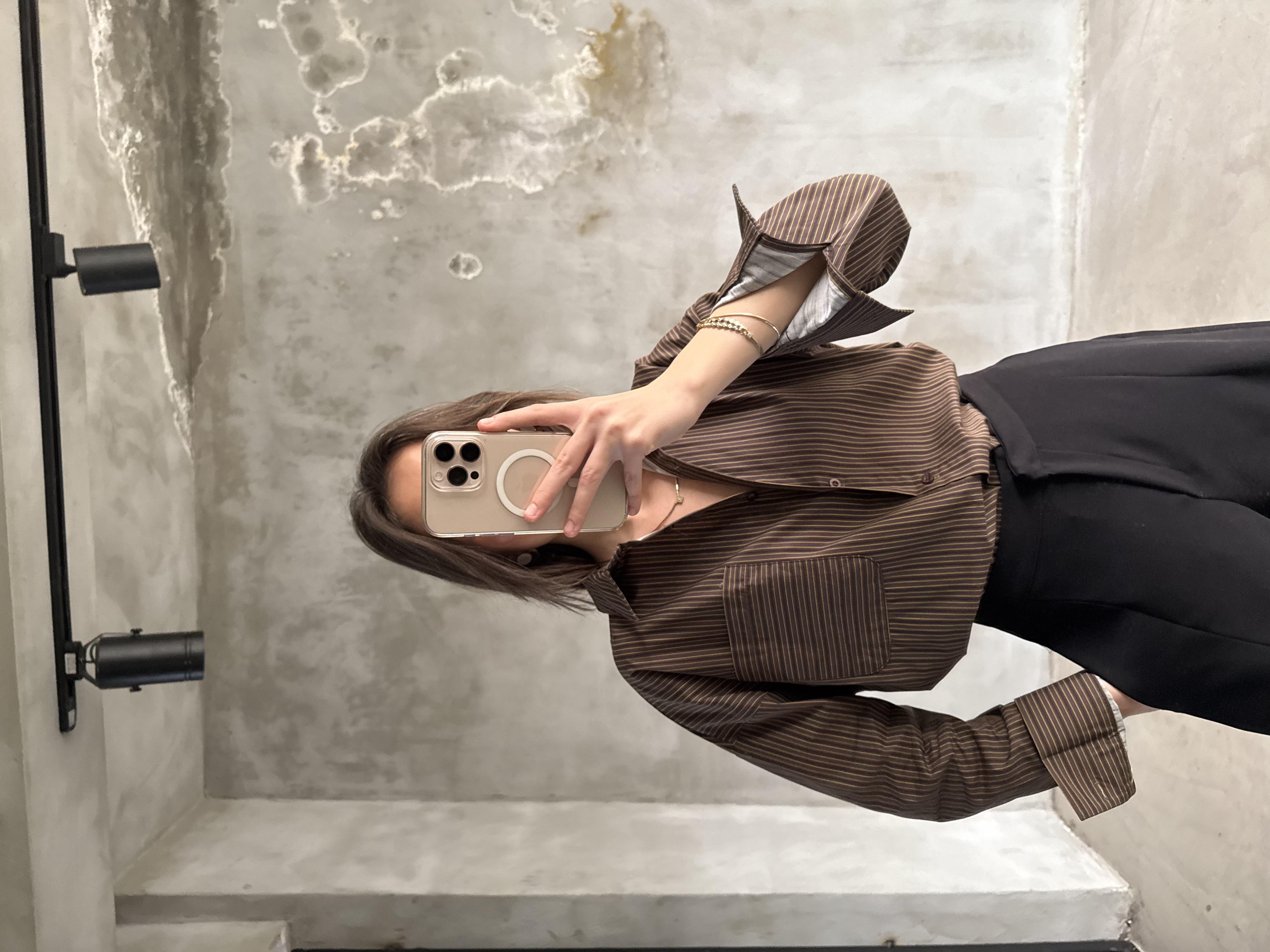 Kahve Sarı Çizgili Oversize Gömlek