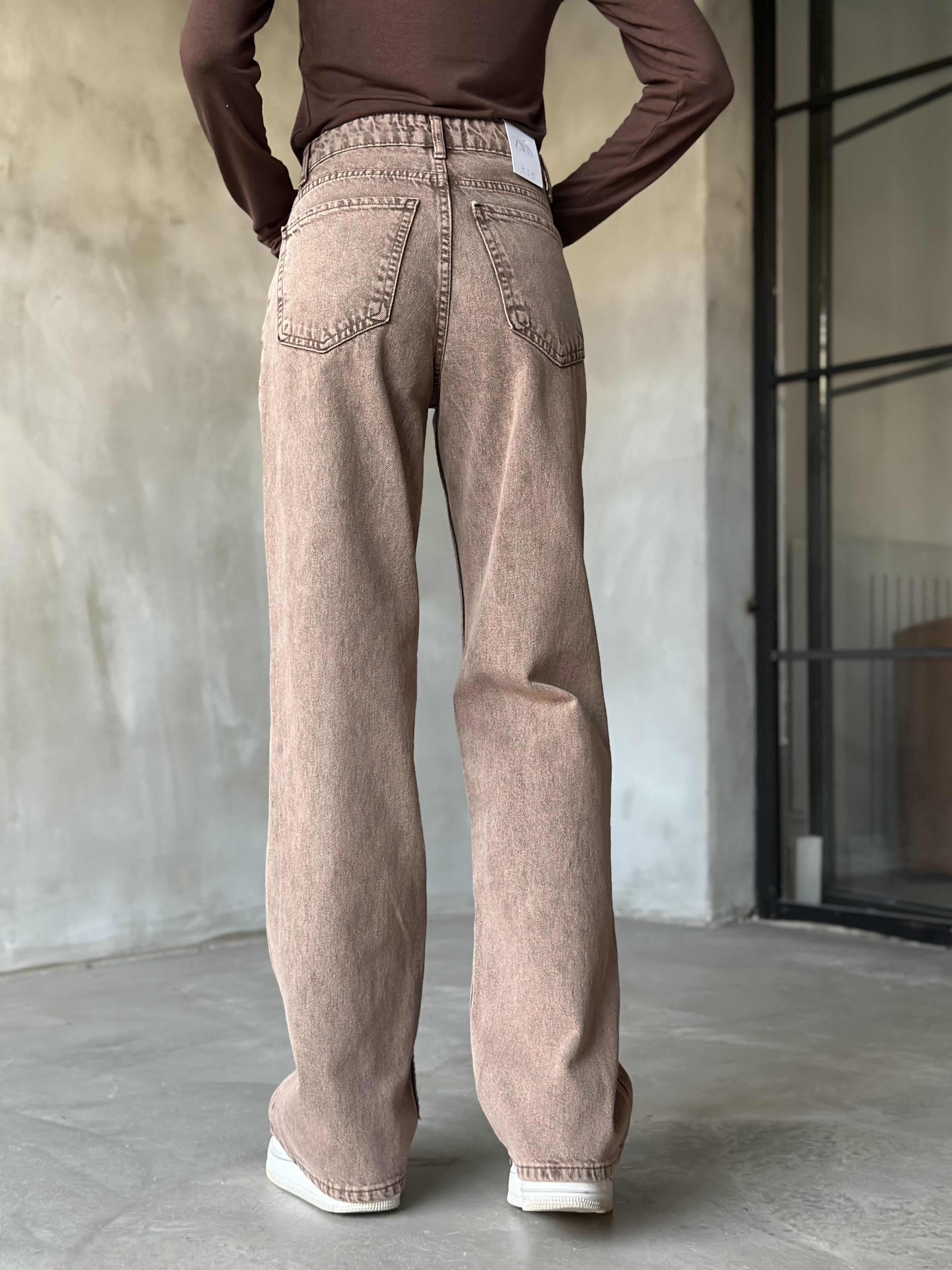 Kahve Yıkamalı Straight Fit Bol Paça Jean 
