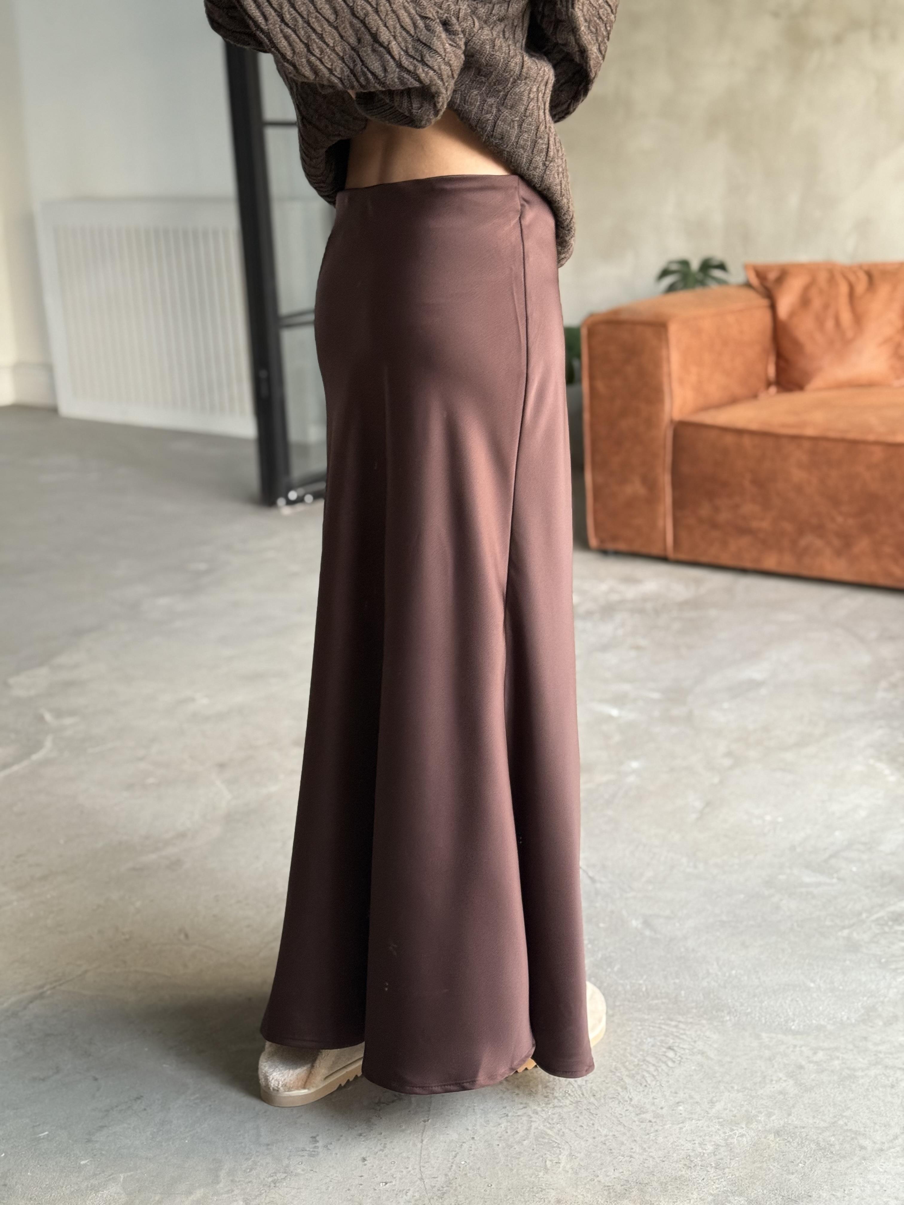 Kahverengi Maxi Saten Etek