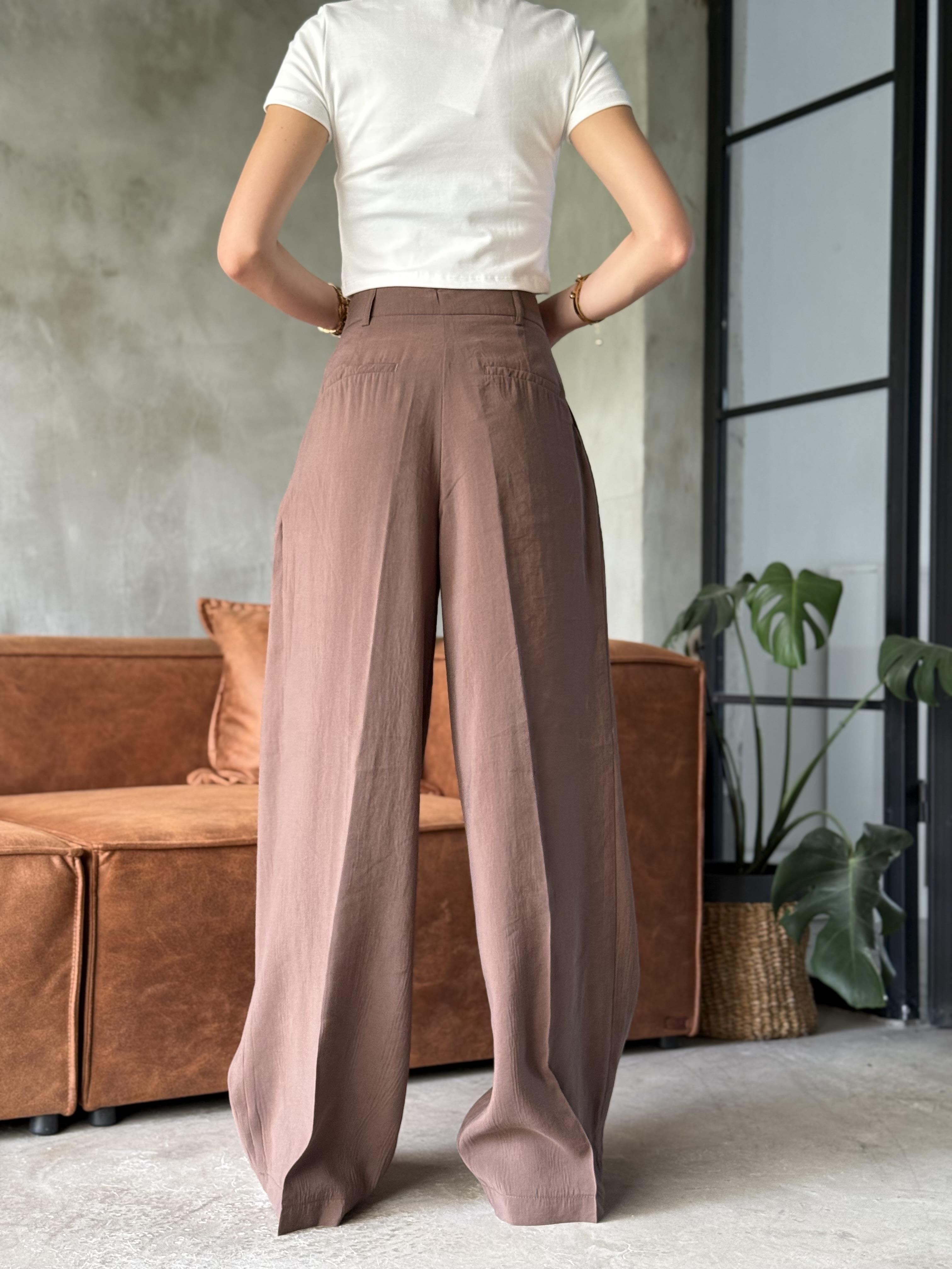 Kahverengi Tencel Pantolon