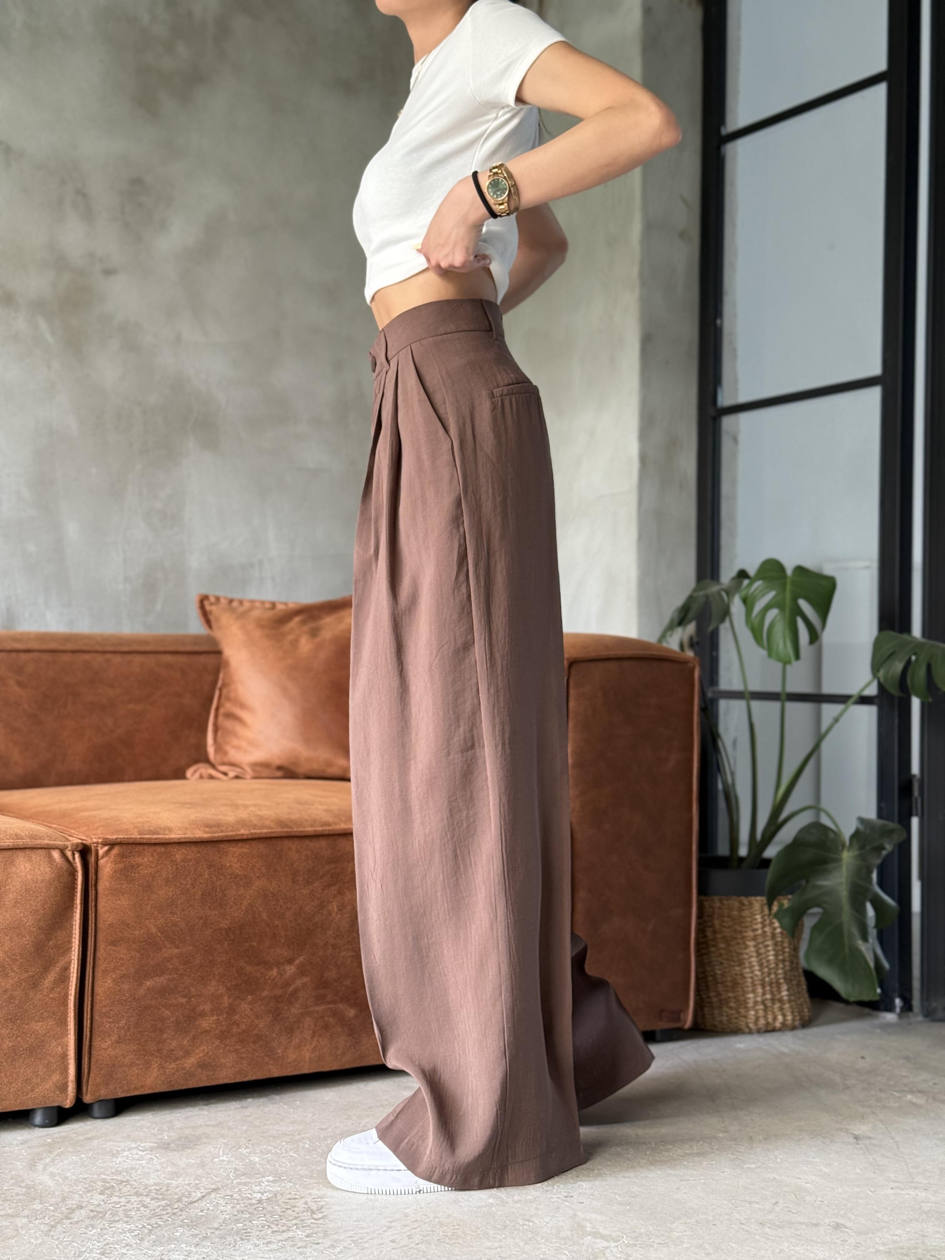 Kahverengi Tencel Pantolon