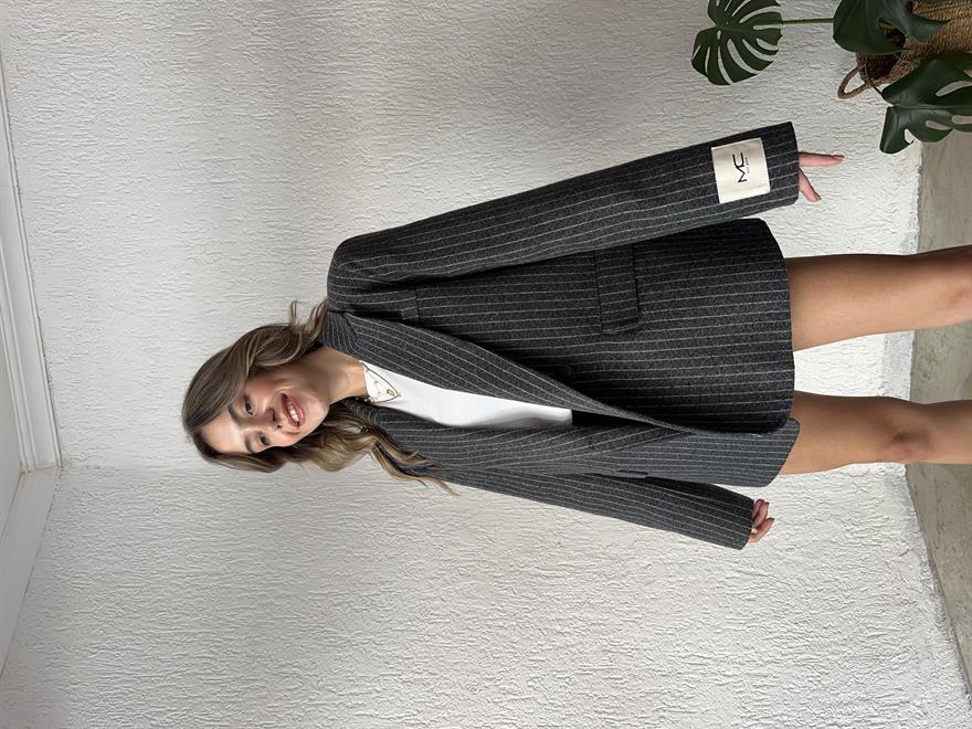 Rosalind Kaşe Çizgili Oversize Blazer Ceket - Antrasit