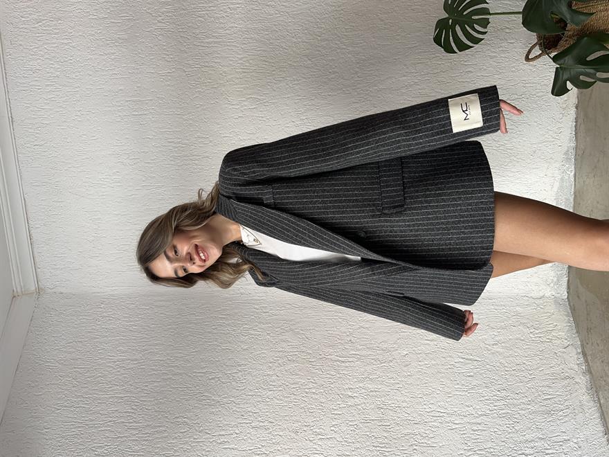 Rosalind Kaşe Çizgili Oversize Blazer Ceket - Antrasit