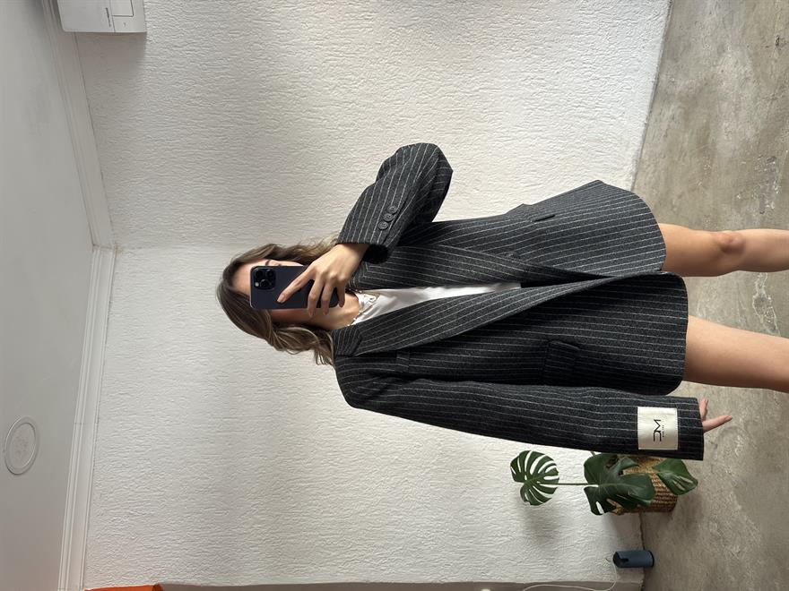 Rosalind Kaşe Çizgili Oversize Blazer Ceket - Antrasit