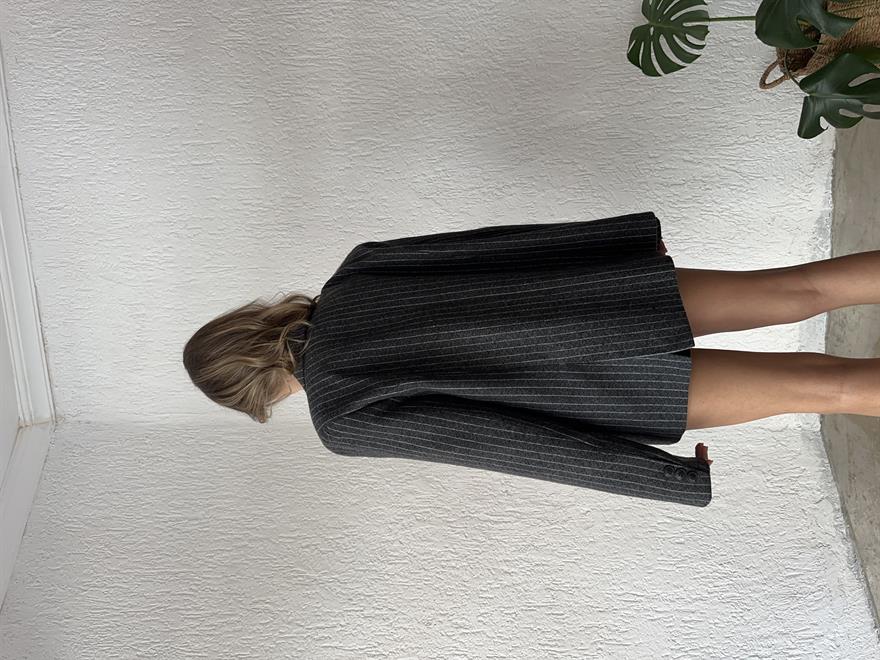 Rosalind Kaşe Çizgili Oversize Blazer Ceket - Antrasit