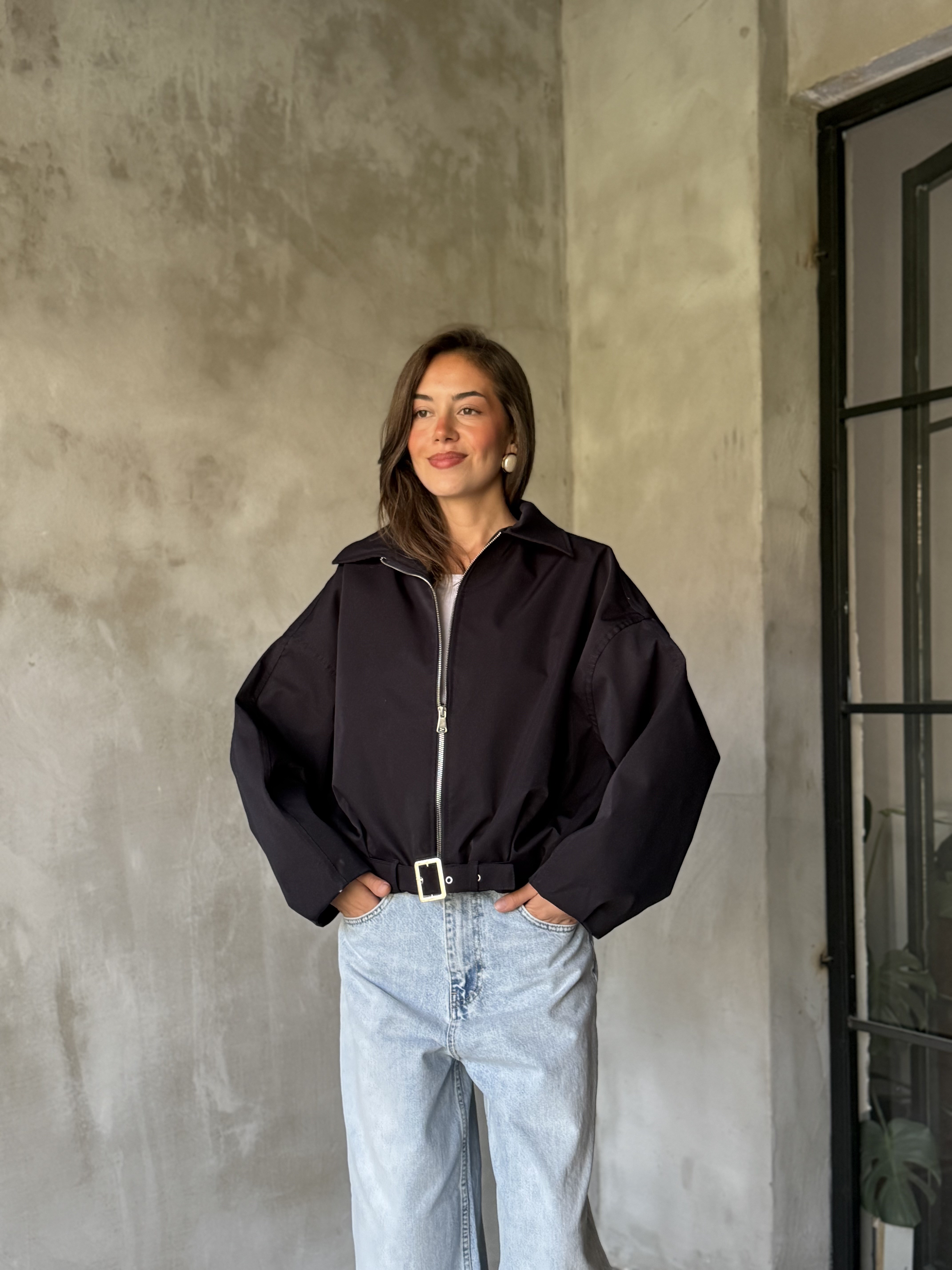 Kemerli Bomber Ceket - Lacivert