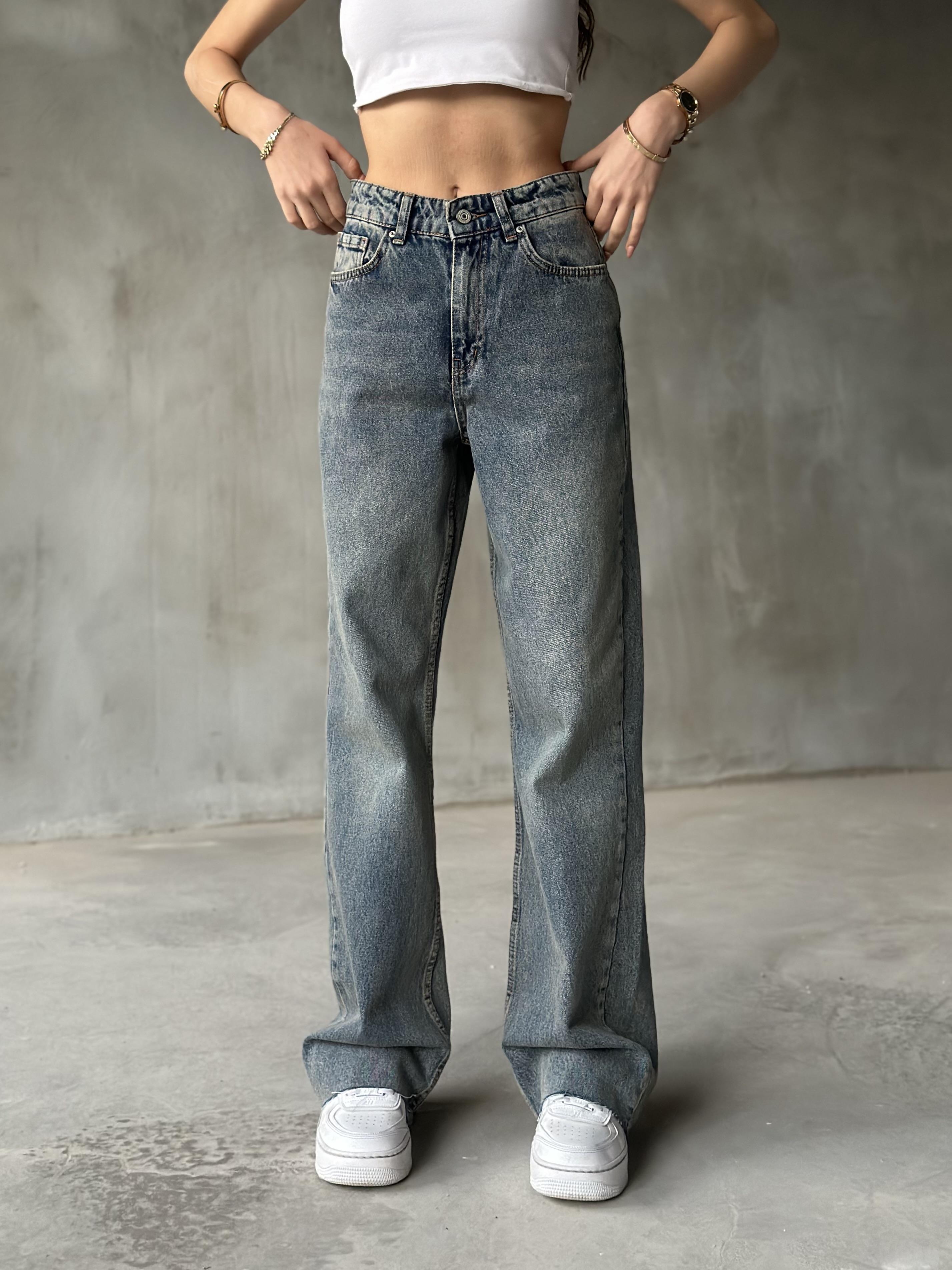 Kesik Paça Tintli Baggy Jean