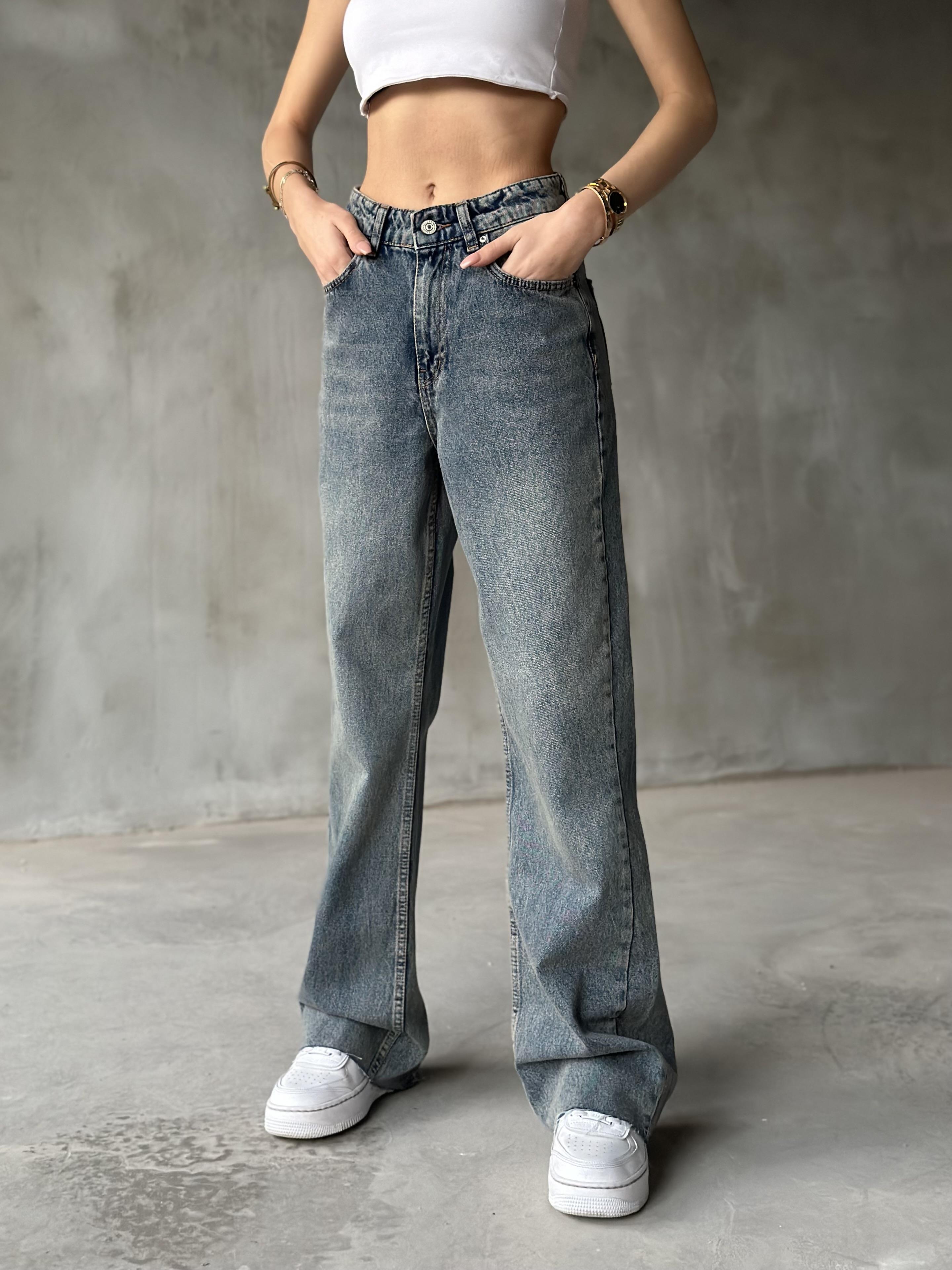 Kesik Paça Tintli Baggy Jean