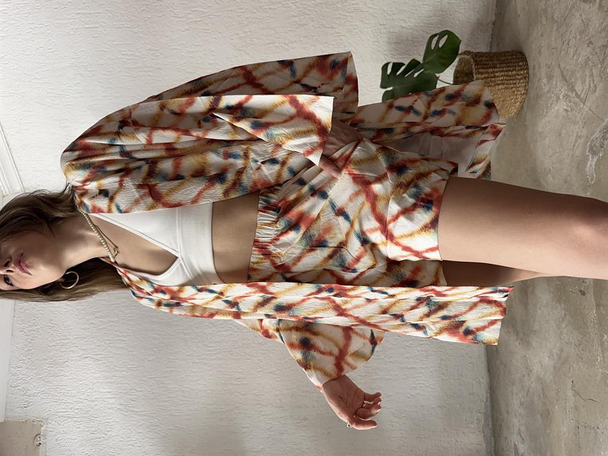 Kimono Şort Takım Batik Desen
