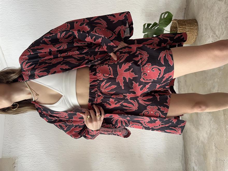 Kimono Şort Takım Etnik Desenli