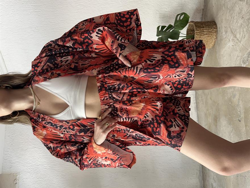 Kimono Şort Takım Renkli Desenli