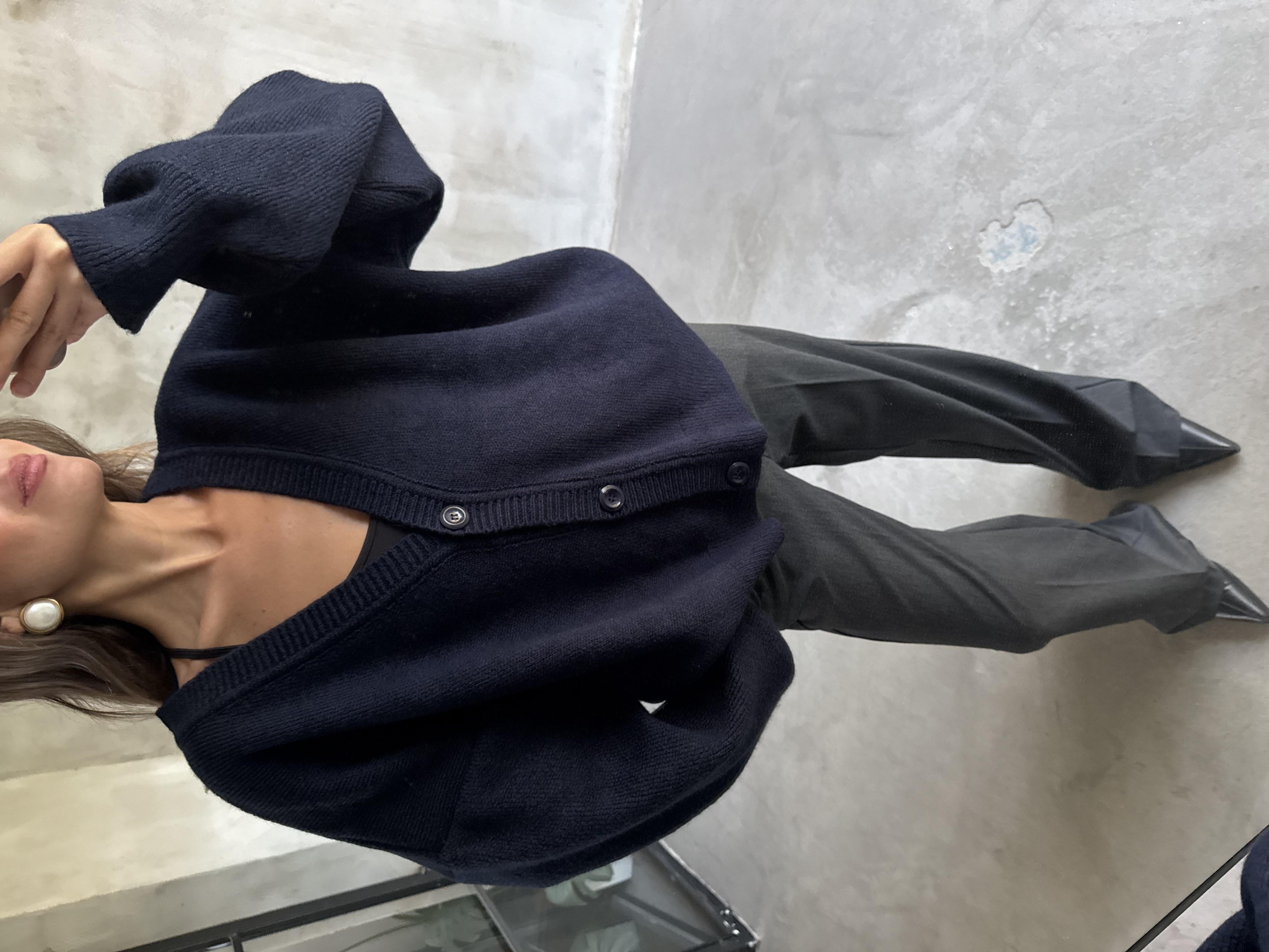Kısa Düz Basic Hırka - Lacivert