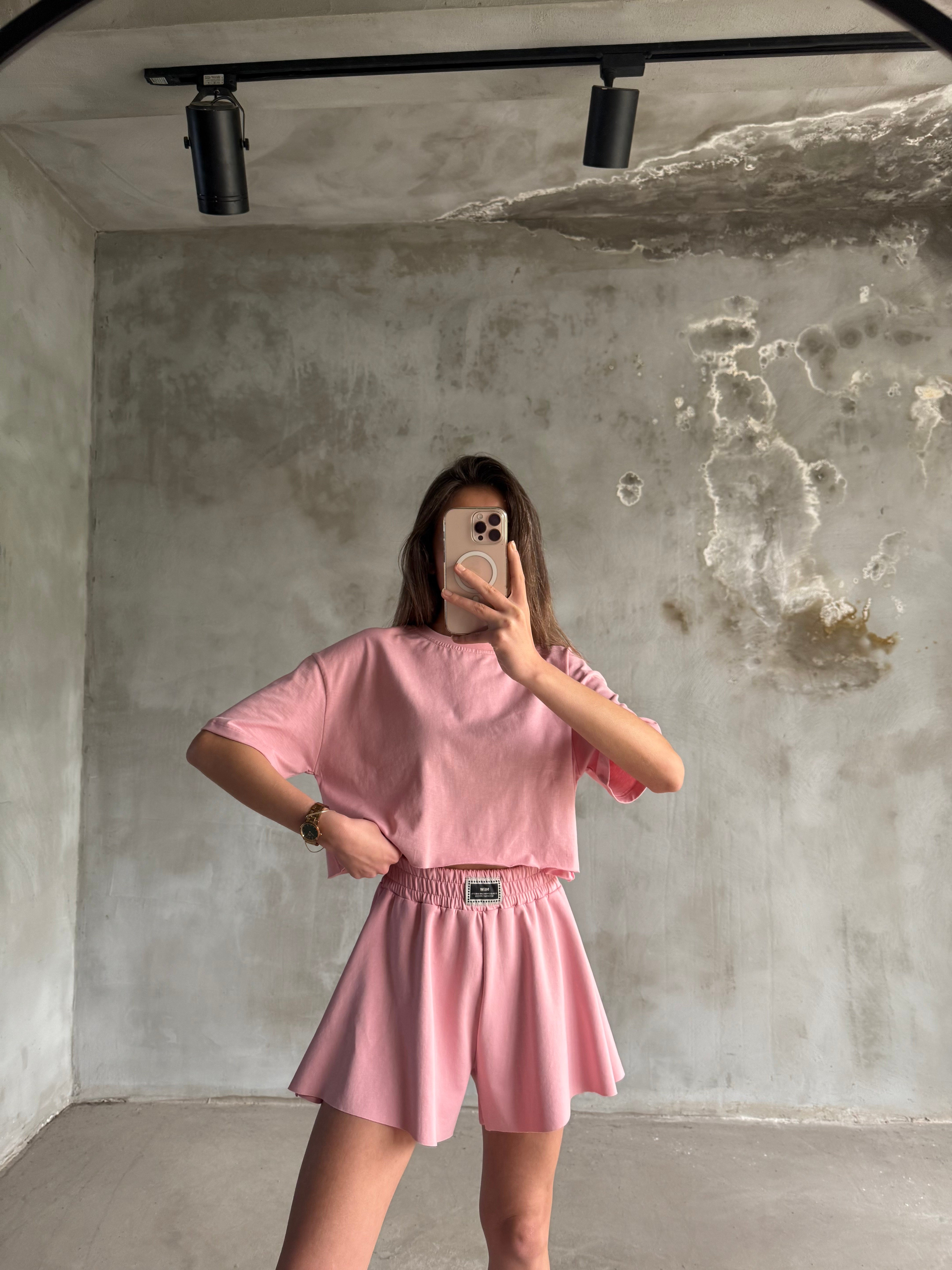 Kısa Şortlu İkili Takım - Pembe
