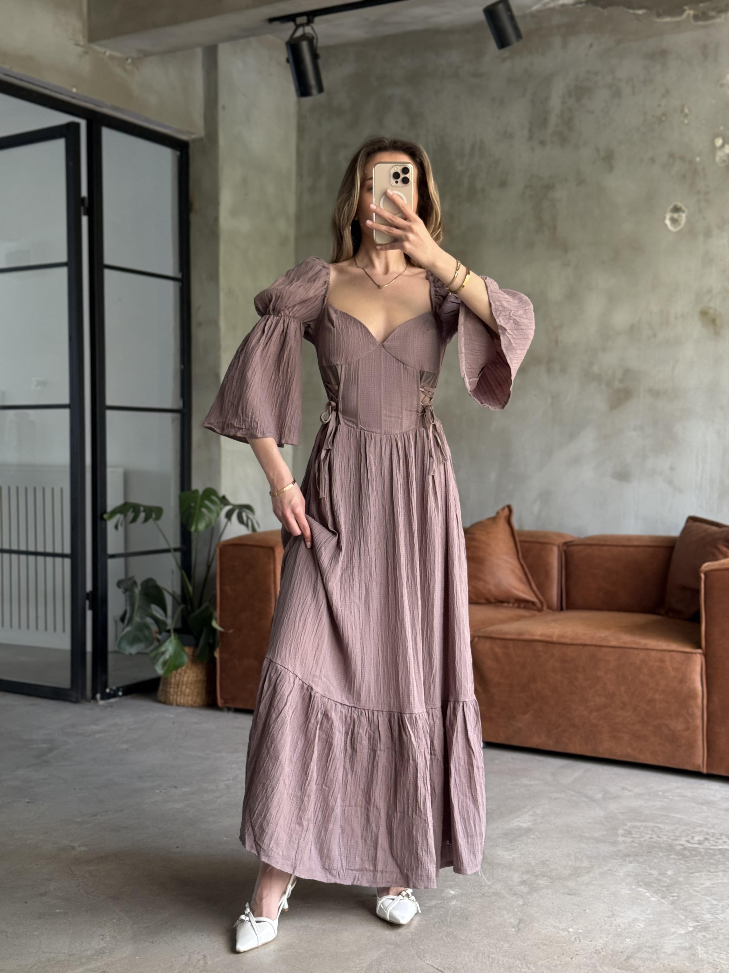 Korseli Maxi Elbise - Vizon