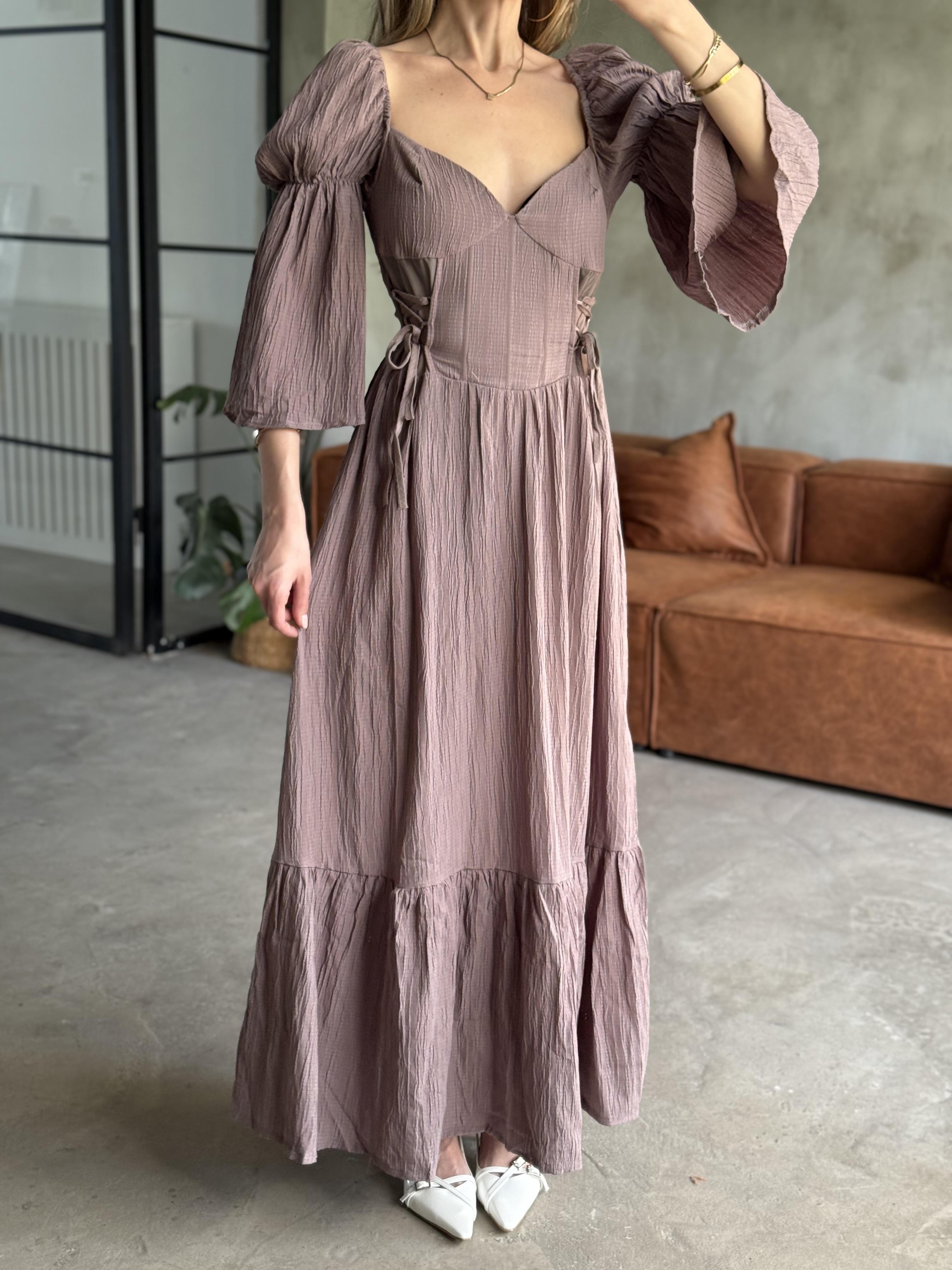 Korseli Maxi Elbise - Vizon