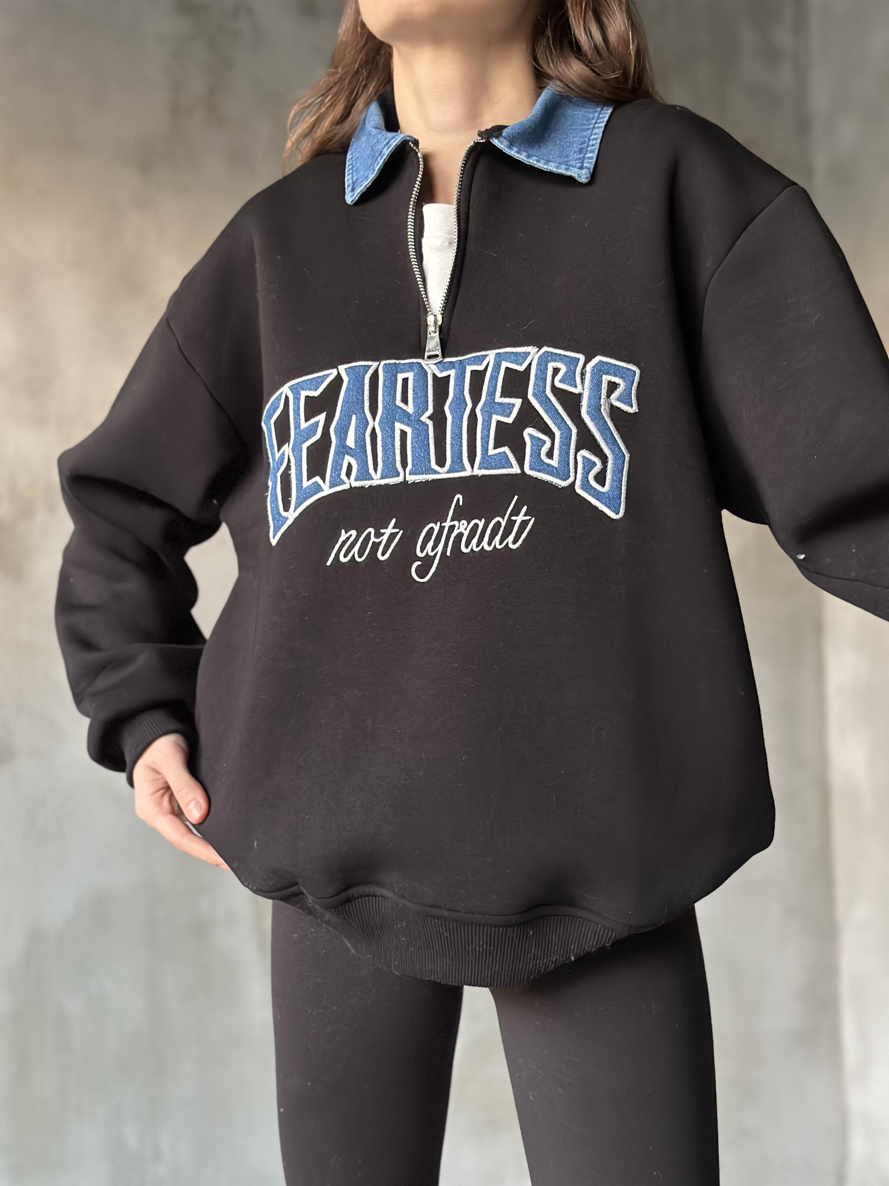 Kot Detay Oversize Sweatshirt - Siyah