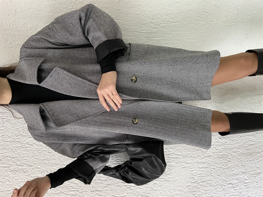 Kruvaze Yaka Oversize Kırçıllı Kaşe Ceket