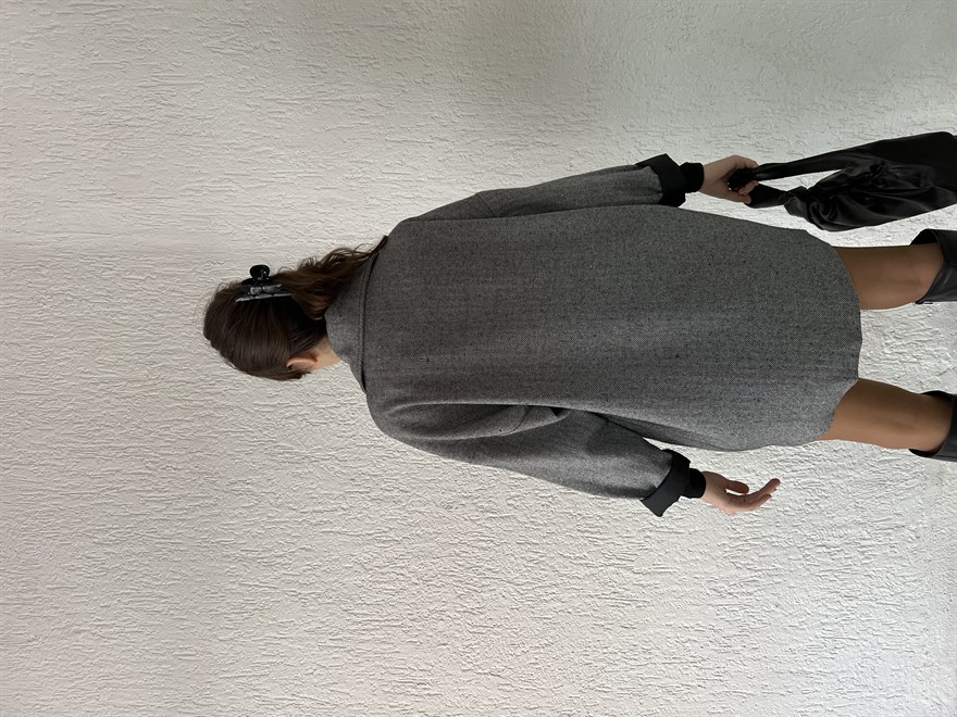 Kruvaze Yaka Oversize Kırçıllı Kaşe Ceket