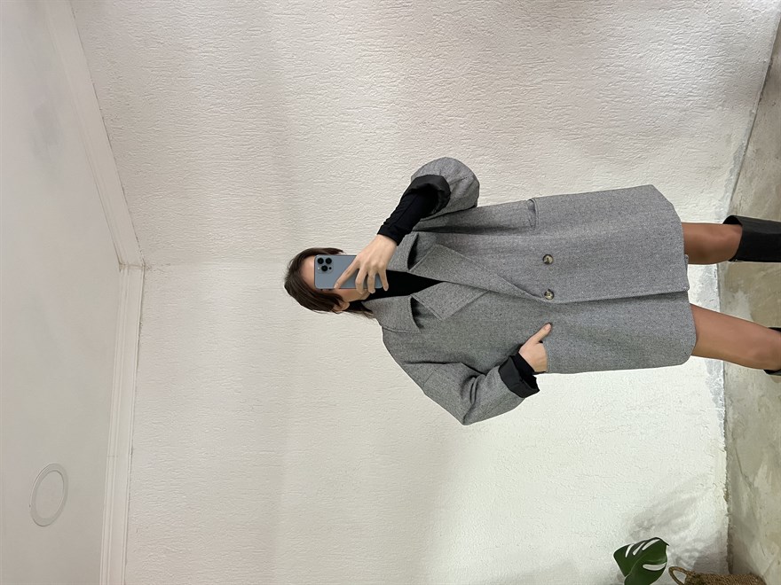 Kruvaze Yaka Oversize Kırçıllı Kaşe Ceket