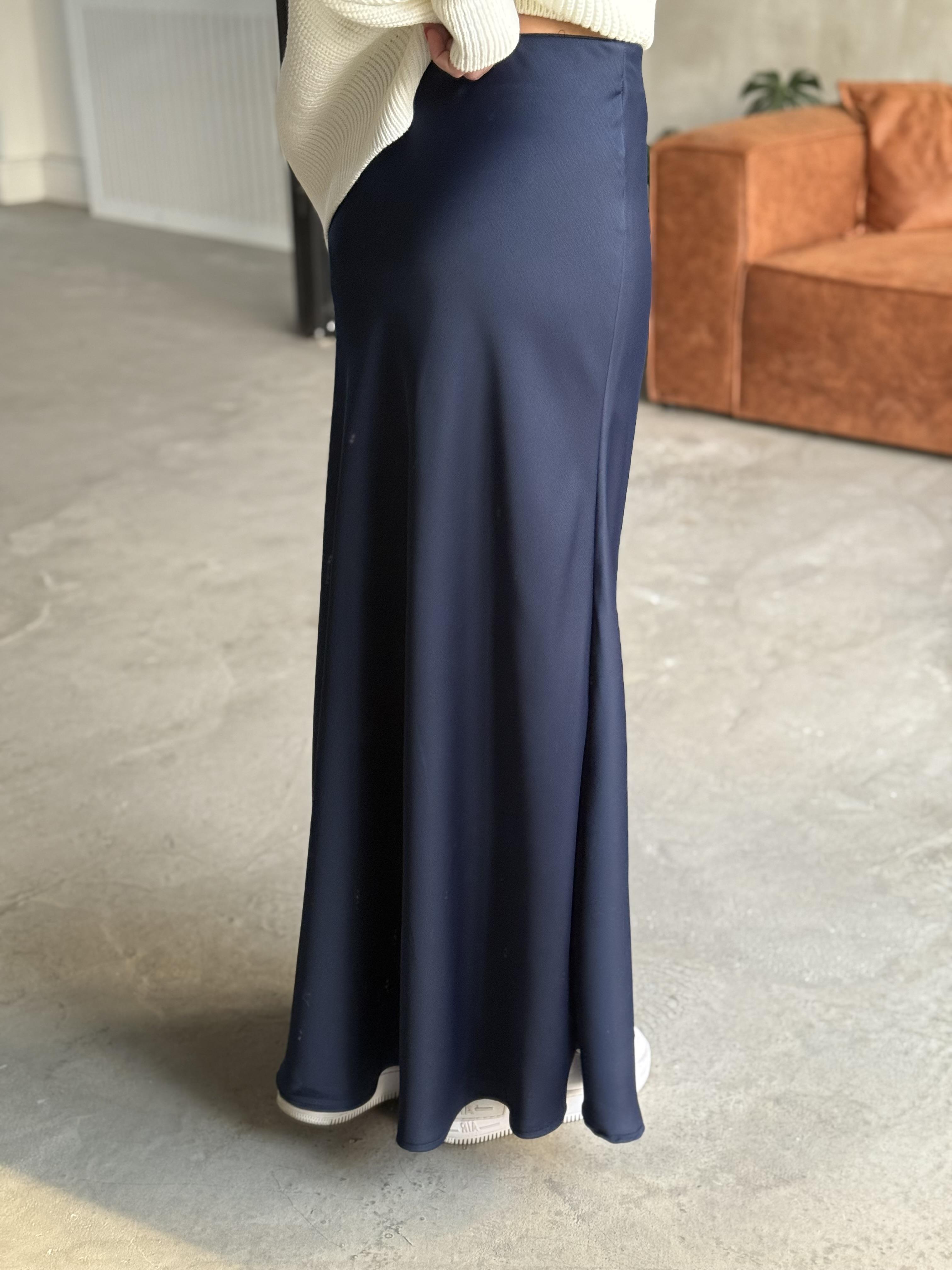 Lacivert Maxi Saten Etek 