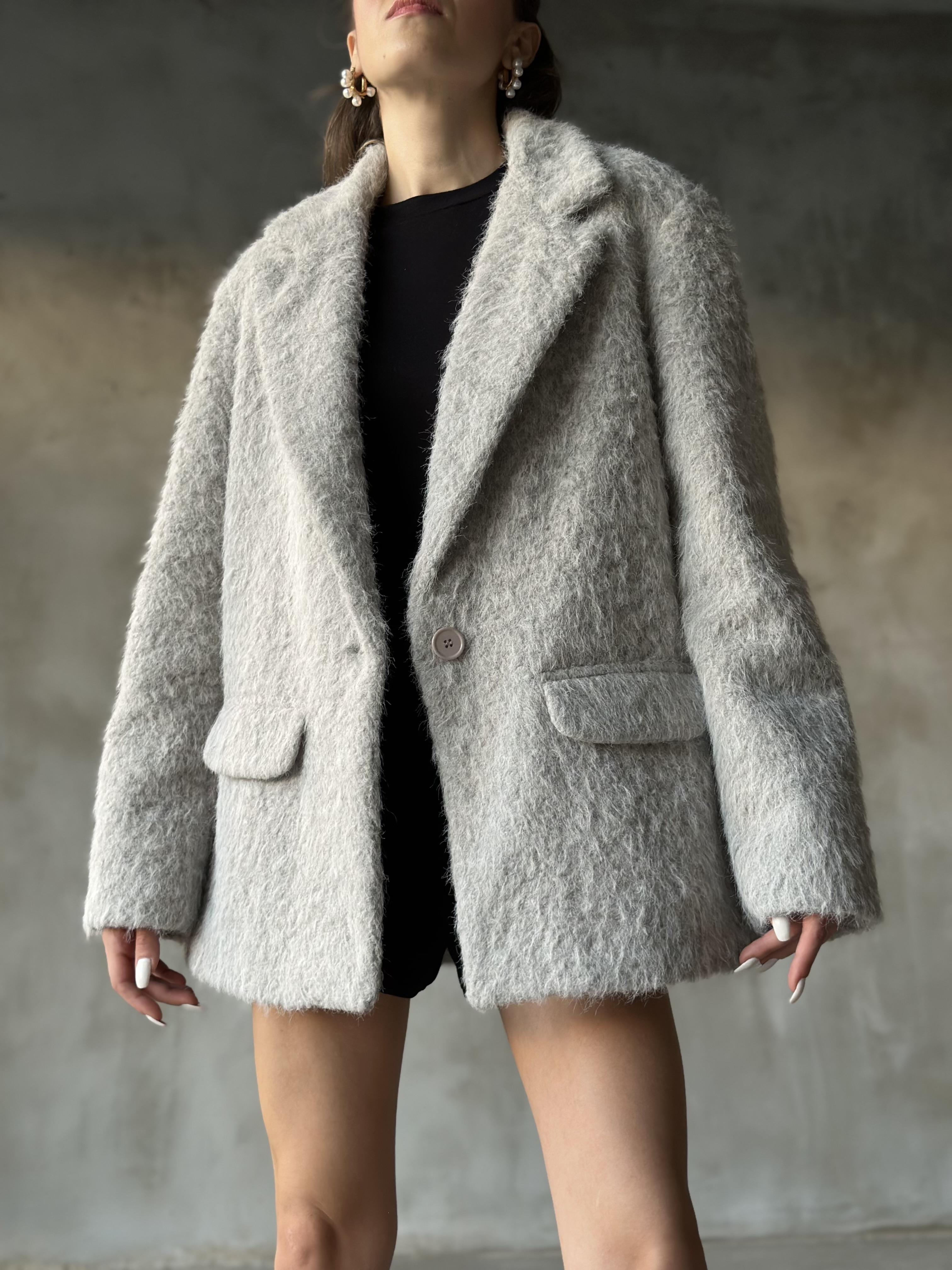 Ladies Keçe Blazer Ceket - Gri