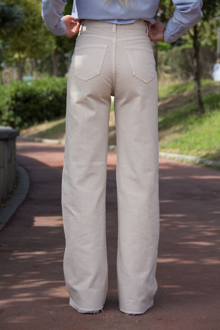 Lazer Kesim Straight Jean - Krem