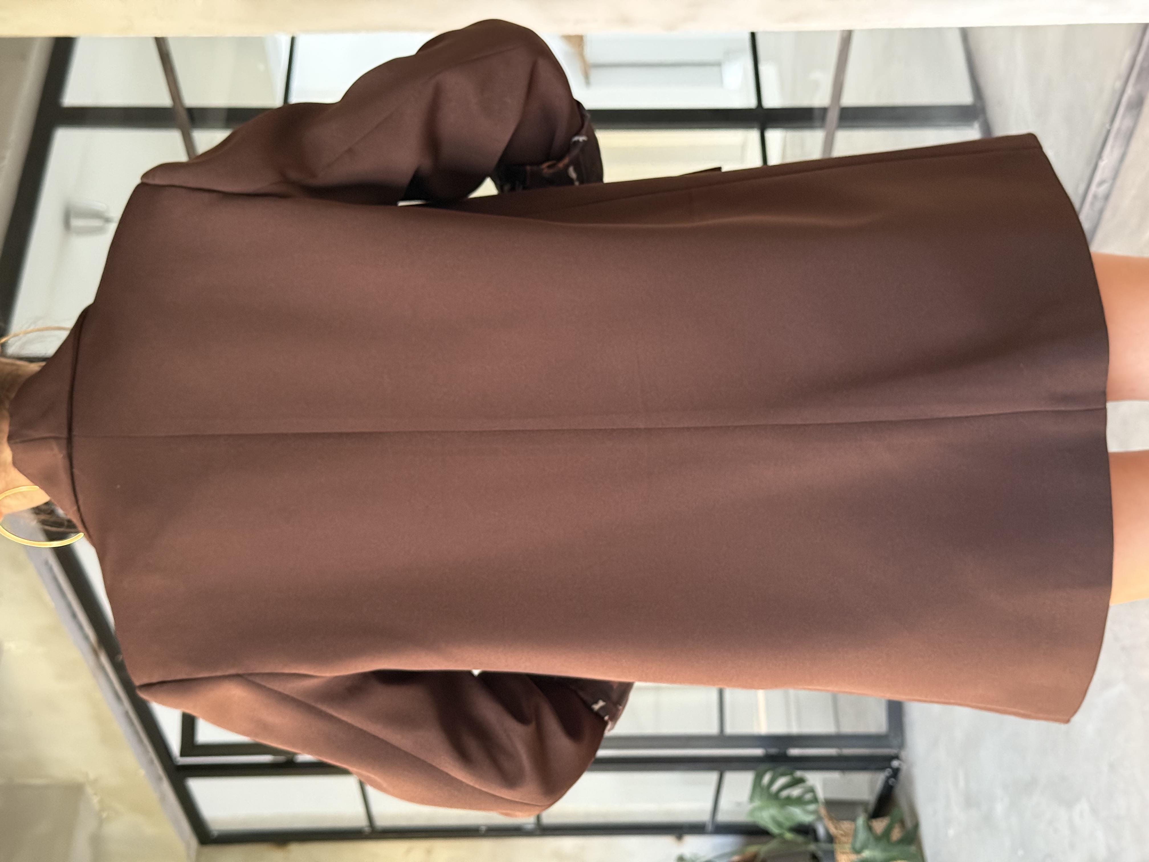 Leopar Astarlı Şal Yaka Premium Krep Blazer Ceket - Kahverengi