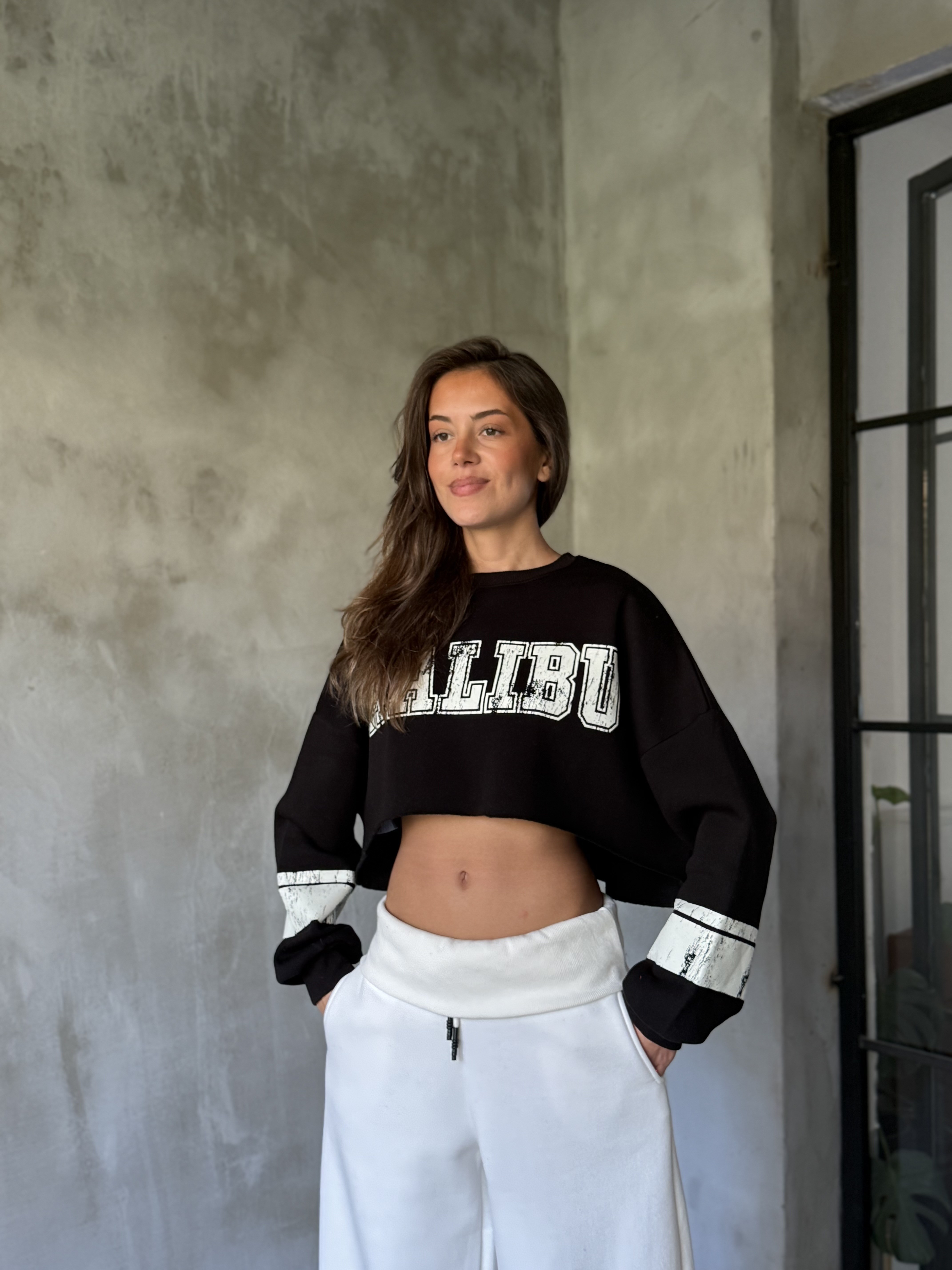 Malibu Crop Oversize Swatshirt - Siyah