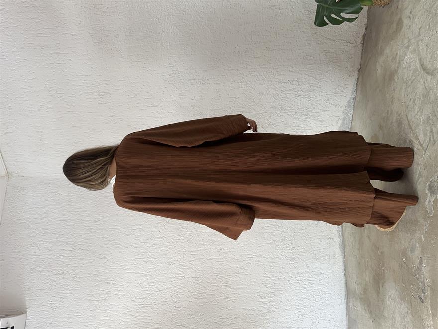 Maxi Kimono Gofre Takım - Kahverengi