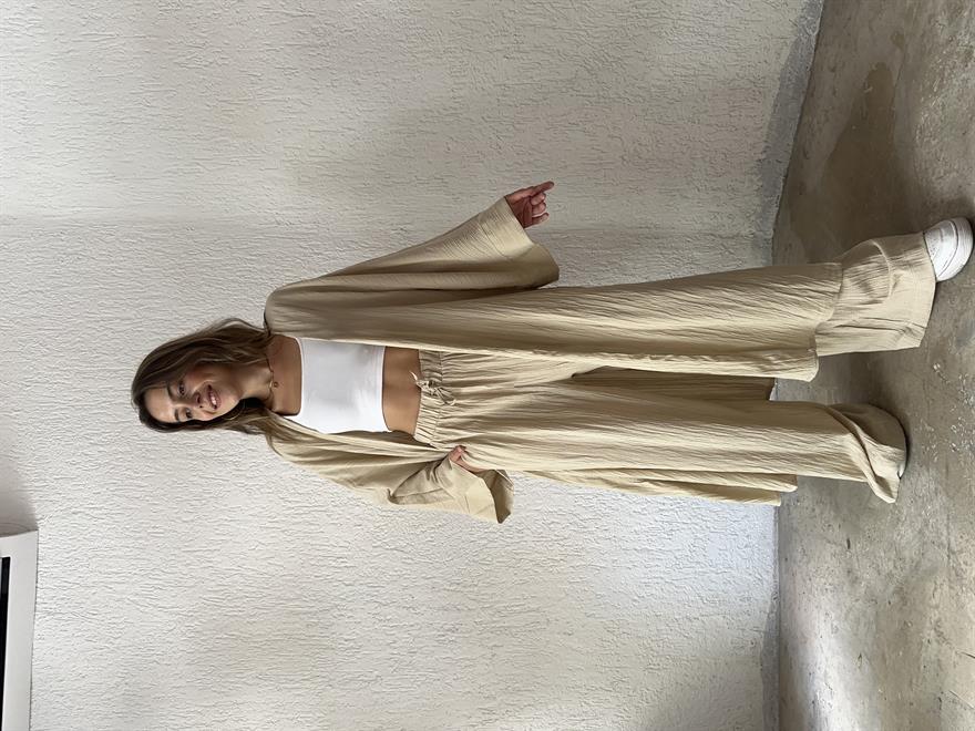 Heny Maxi Kimono Gofre Takım - Krem